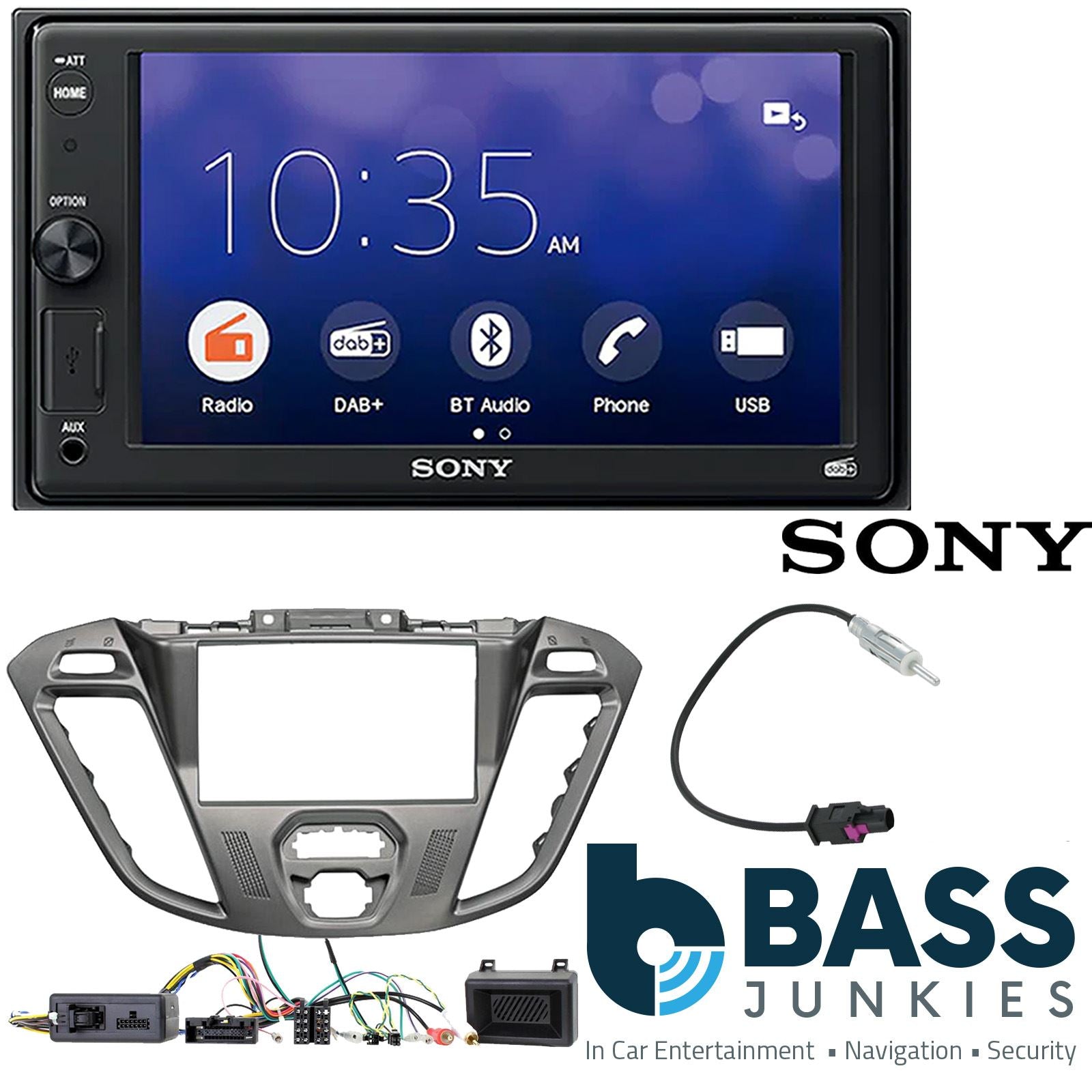 SONY XAV-1550D DAB+ Smart Bluetooth Car Radio + Stereo fitting kit + Steering Wheel Controls Loom for Ford Transit-Custom 2012-2016