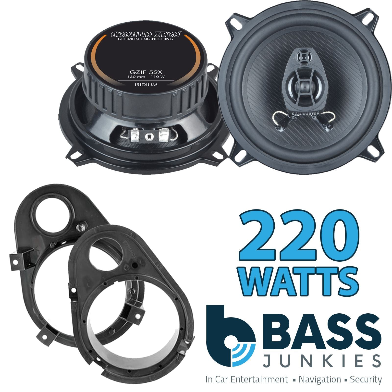 Ground Zero 2-Way 130mm/13cm/5.25" Car Coaxial Speakers (Pair Max 220 Watts) Fits Ford Escort 1990-00 | Orion 90-93