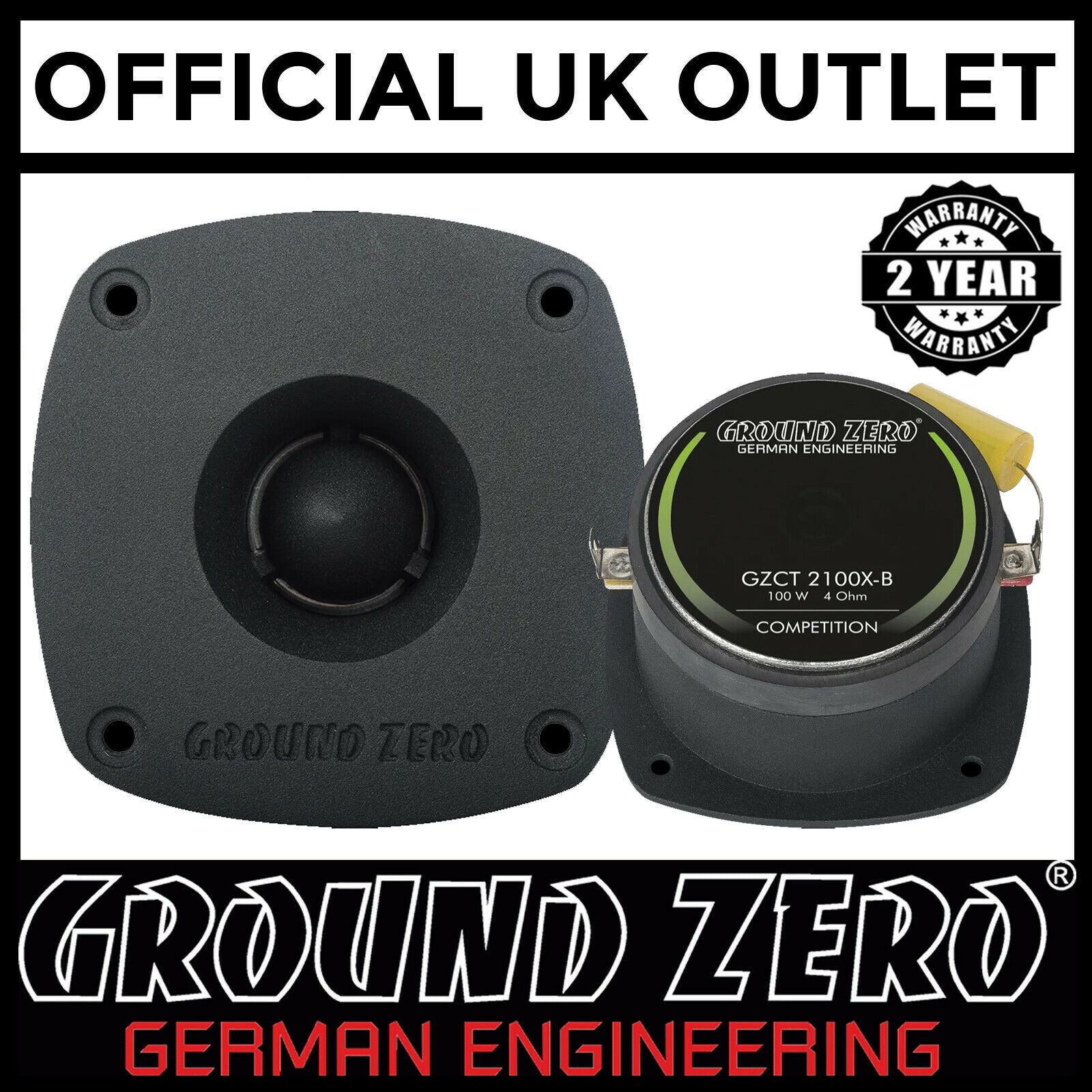 Ground Zero GZCT-2100X-B - 1" 30 WRMS Aluminium Dome Car Compression Tweeter (Single)