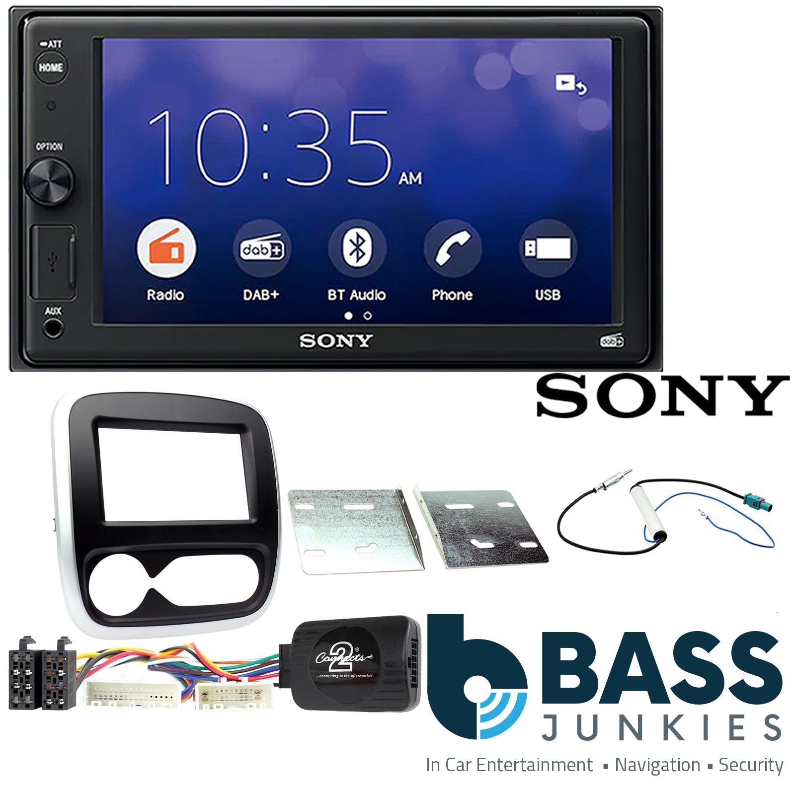 SONY 6.2" Screen Blutooth Double Din Stereo Fitting Kit + Steering Wheel Stalk Controls to fit Vauxhall Vivaro 2014- | Opel Vivaro 2014-