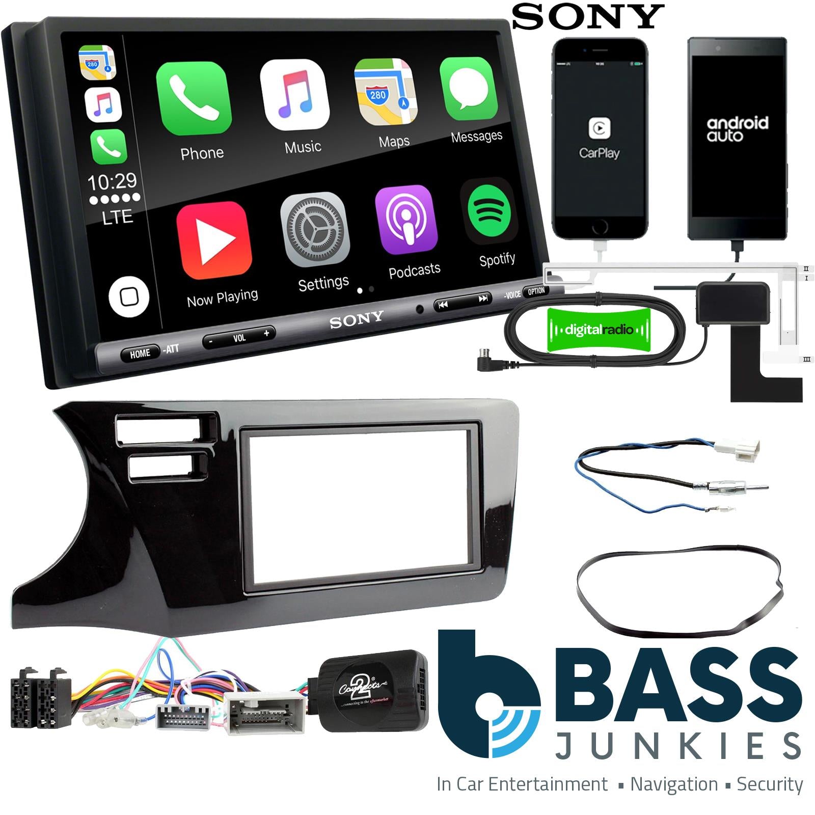 SONY DAB+ Apple | Android Double Din Stereo Fitting Kit + Steering Wheel Stalk Controls to fit Honda City 2014-