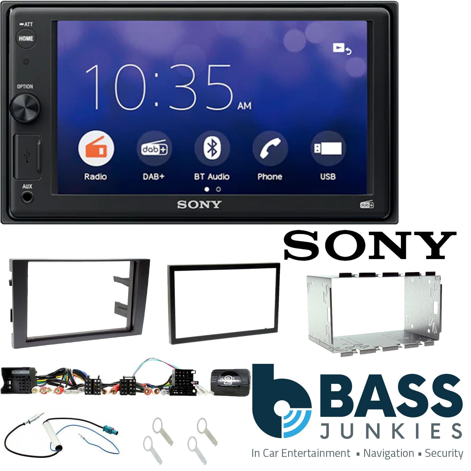 SONY XAV-1550D DAB+ Smart Bluetooth Car Radio + Stereo fitting kit + Steering Wheel Controls Loom for Audi A4 2001-2008
