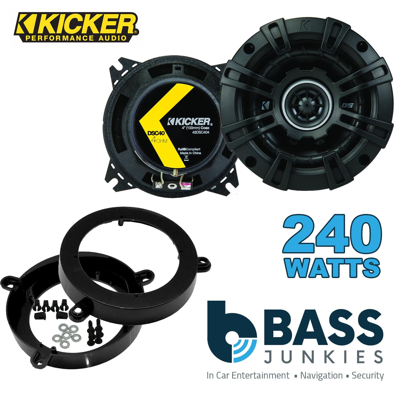 Kicker DSC404 100mm/10cm/4" 2-Way Coaxial Car speakers (Per Pair Max 240|60 watts RMS) Fits Mercedes C-Class 2000-07