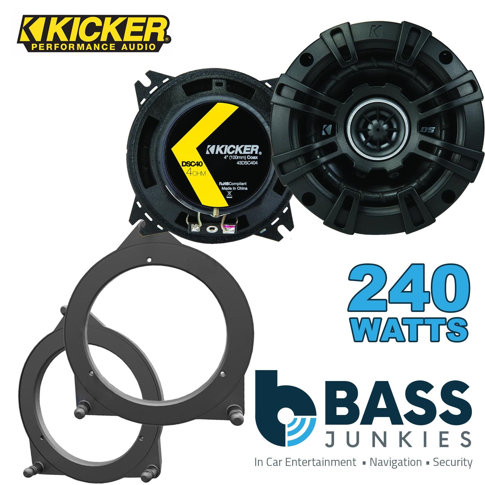 Kicker DSC404 100mm/10cm/4" 2-Way Coaxial Car speakers (Per Pair Max 240|60 watts RMS) Fits Mercedes C-Class 2015-21