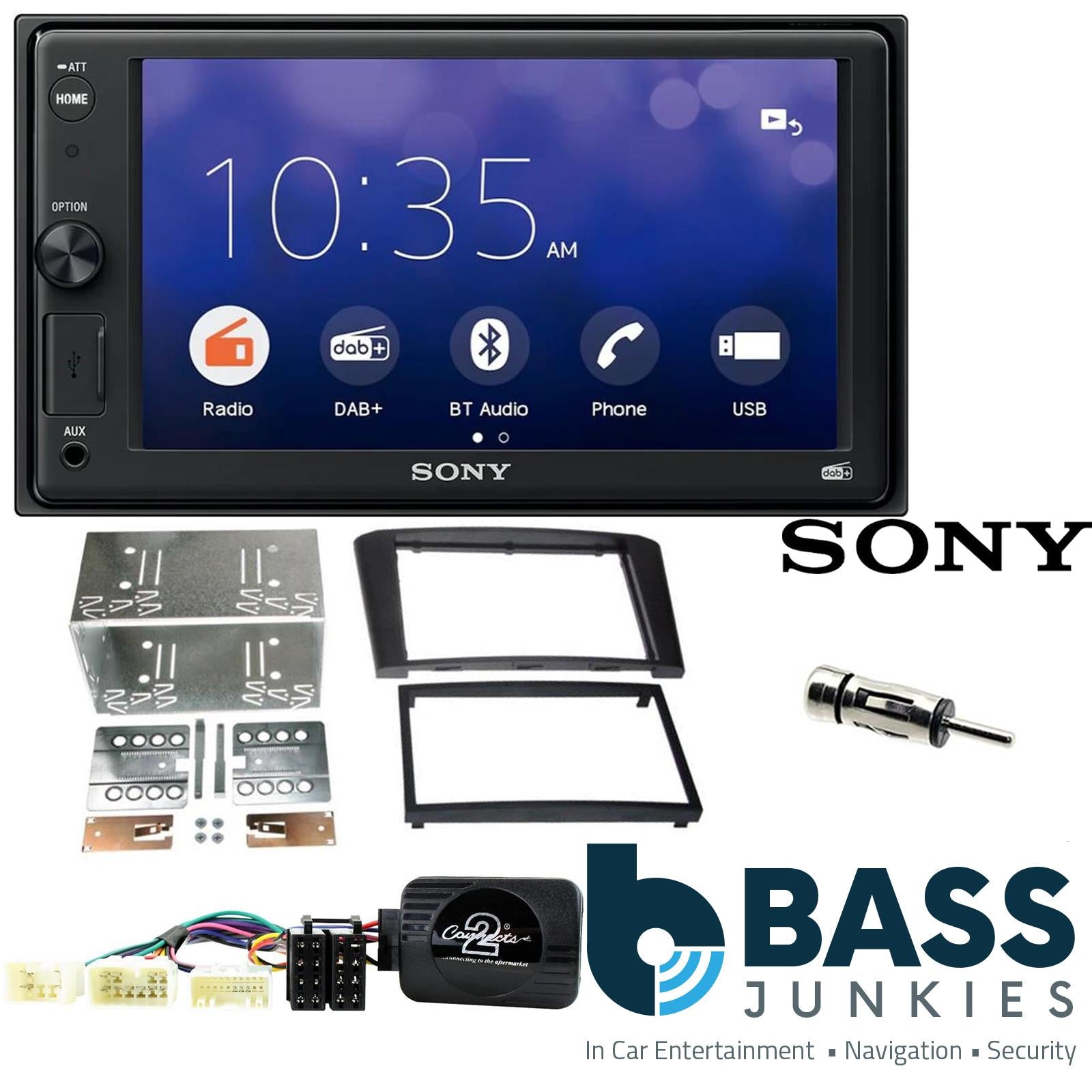 SONY XAV-1550D DAB+ Smart Bluetooth Car Radio + Stereo fitting kit + Steering Wheel Controls Loom for Toyota Avensis 2003-2009