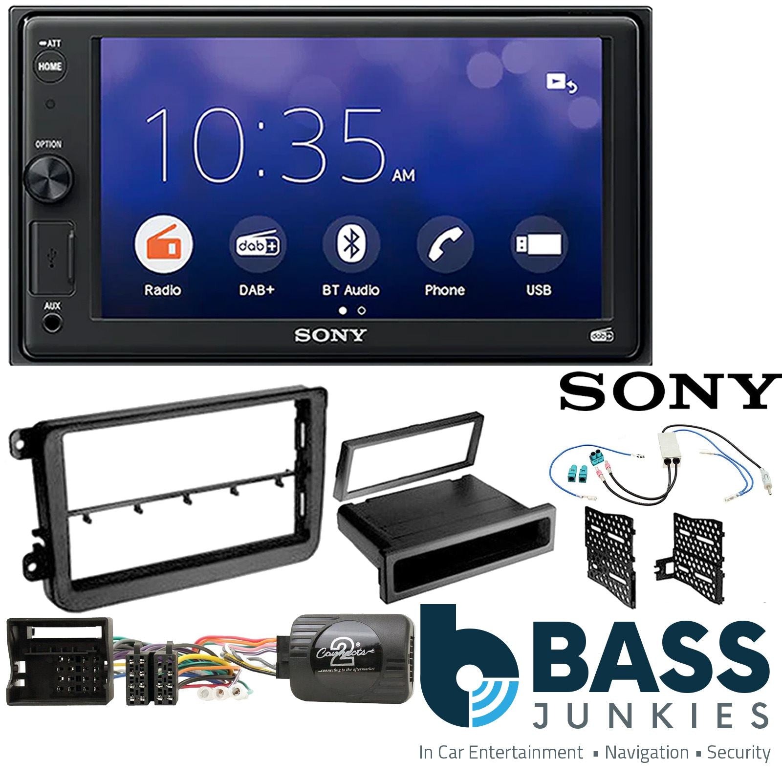 SONY XAV-1550D DAB+ Smart Bluetooth Car Radio + Stereo fitting kit + Steering Wheel Controls Loom for Volkswagen EOS 2006-2015