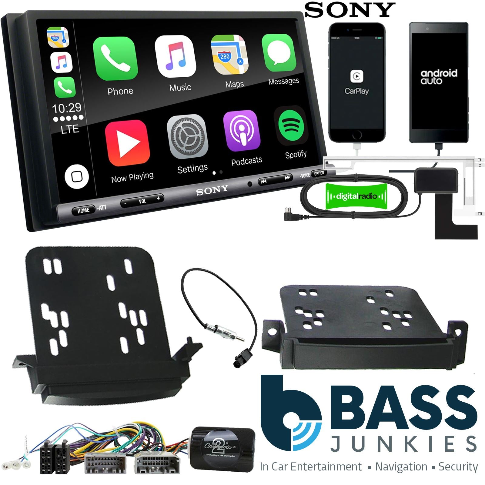 SONY DAB+ Apple | Android Double Din Stereo Fitting Kit + Steering Wheel Stalk Controls to fit Jeep Grand-Cherokee 11-14