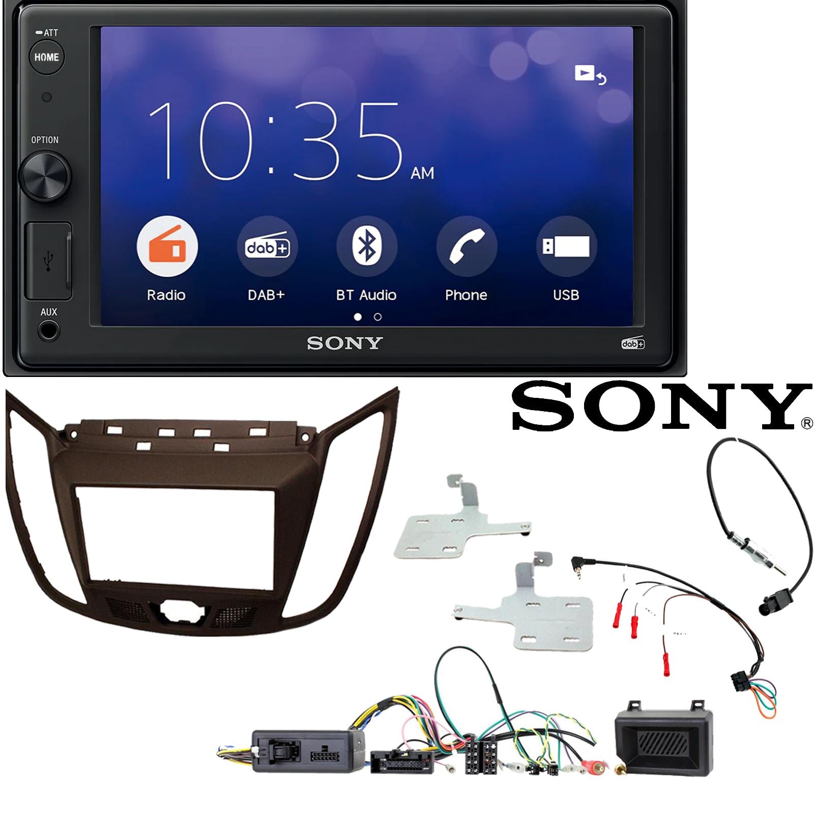 SONY 6.2" Screen Blutooth Double Din Stereo Fitting Kit + Steering Wheel Stalk Controls to fit Ford C-Max 2010-