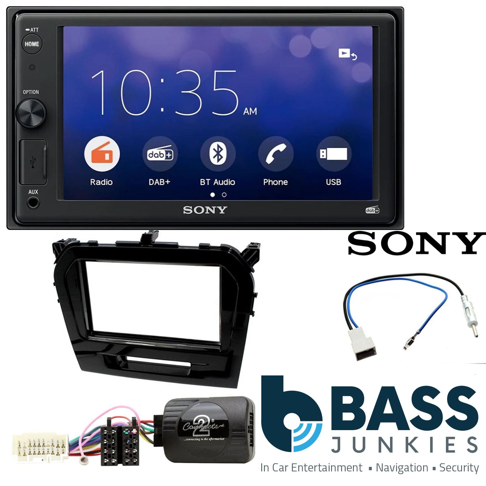 SONY XAV-1550D DAB+ Smart Bluetooth Car Radio + Stereo fitting kit + Steering Wheel Controls Loom for Suzuki Vitara 2015-2018
