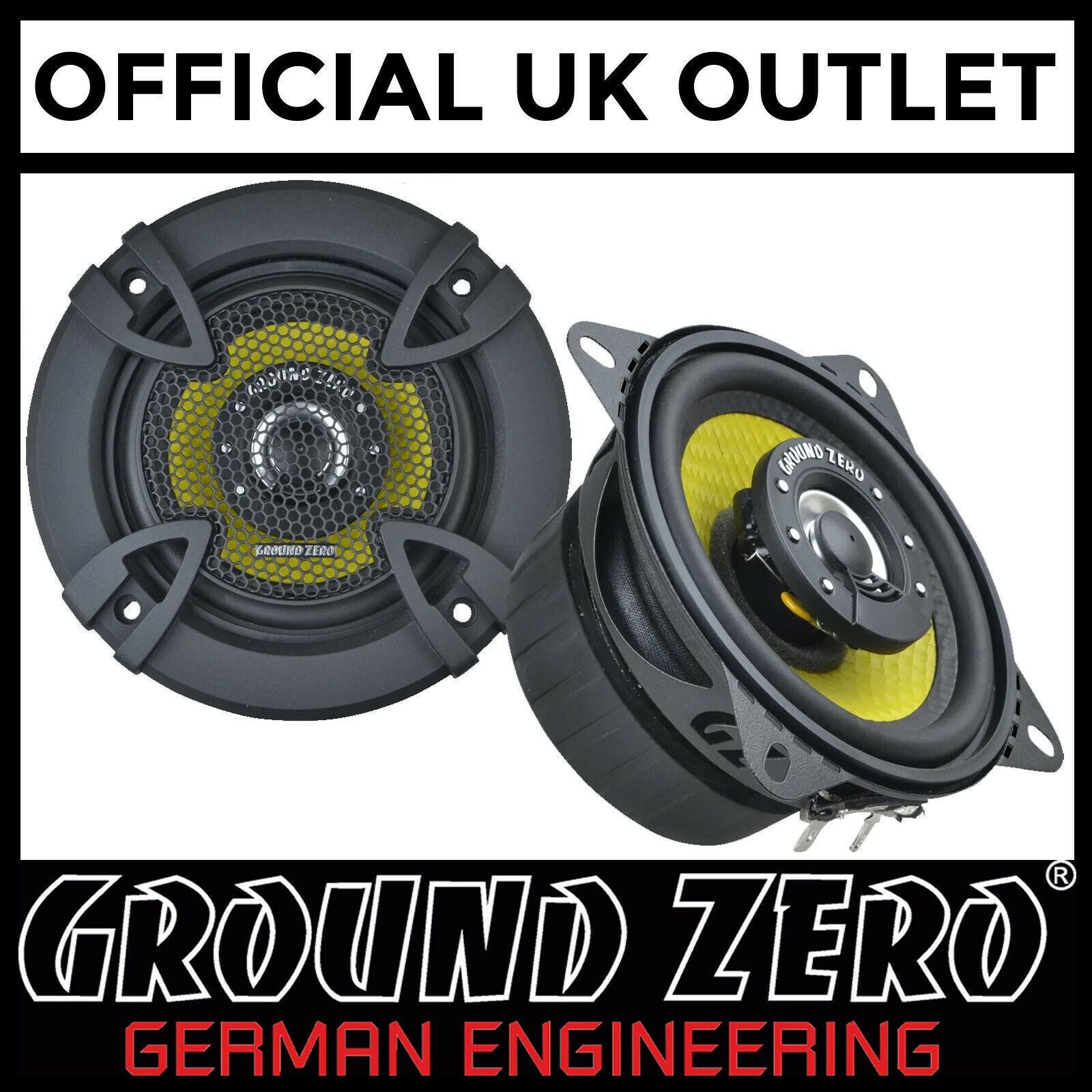 Ground Zero GZTF 10 - 4" Inch 10cm 100 Watts 3-Ohm 2-Way Coaxial Car Speakers