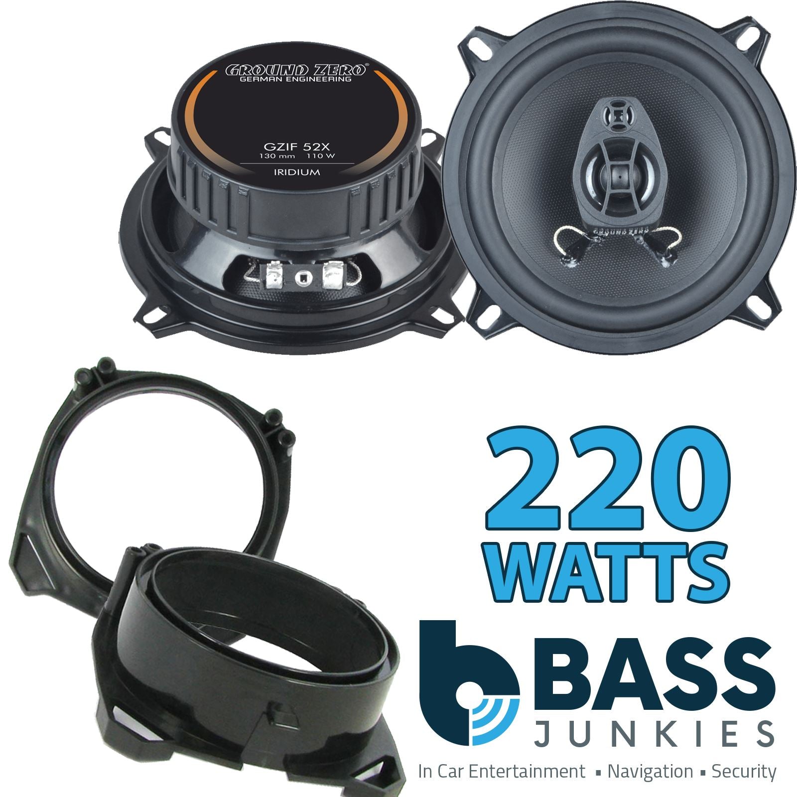 Ground Zero 2-Way 130mm/13cm/5.25" Car Coaxial Speakers (Pair Max 220 Watts) Fits Ford Fiesta 1989-96