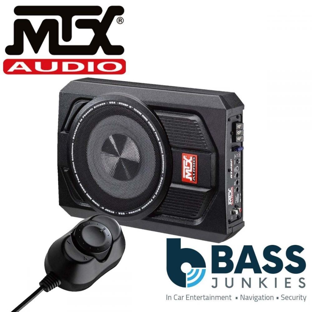 MTX RTU8P - 600 Watts 8" Active Amplified Car Under Seat Slim Fit Subwoofer Bass Box with Bass Controller