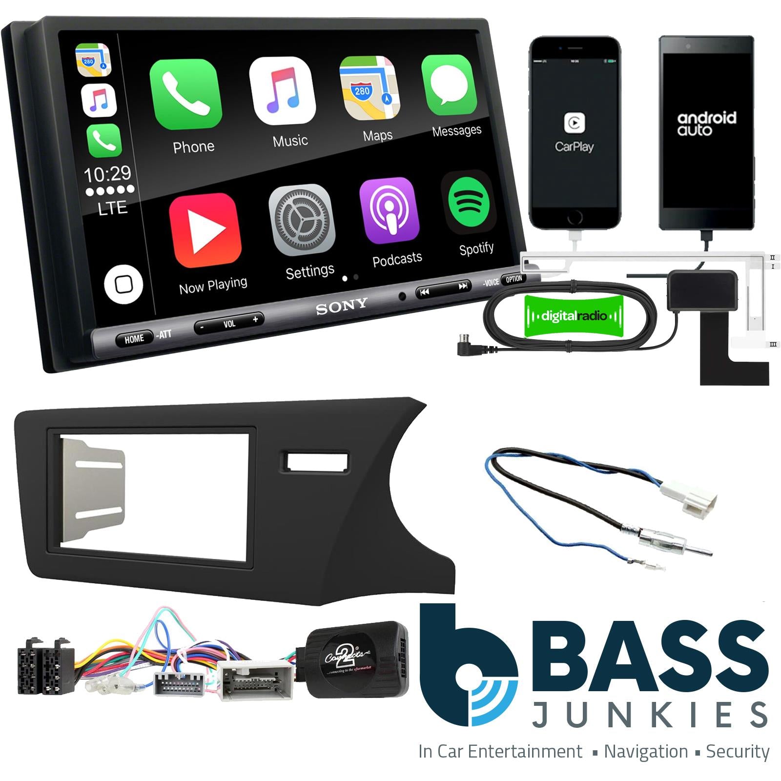SONY DAB+ Apple | Android Double Din Stereo Fitting Kit + Steering Wheel Stalk Controls to fit Honda City 2014-
