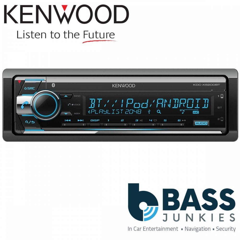 Kenwood KDC-X5200BT - Bluetooth CD MP3 USB AUX Android iPod iPhone Spotify 4 x 50 Watts Car Stereo Radio Tuner Player