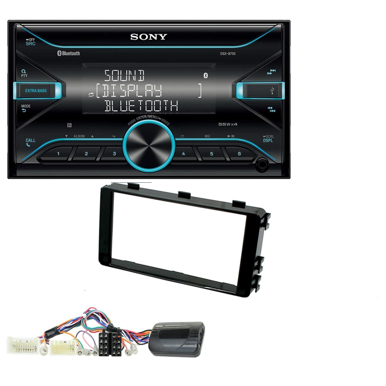 Sony DSX-B700 Bluetooth MP3 USB AUX 4 x 55W Double Din Car Stereo Radio Player + Connects2 Double Din + Steering Wheel Controls fits Mitsubishi Outlander 2013-21
