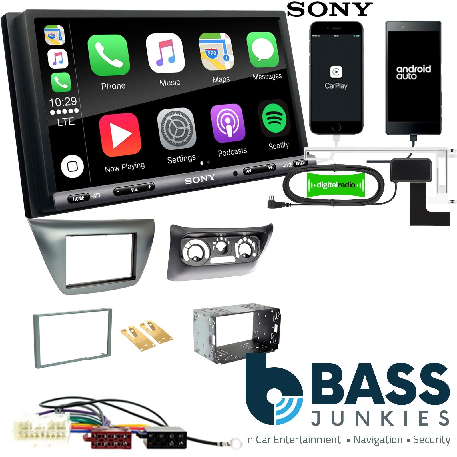 SONY DAB+ Apple | Android Double Din Stereo Fitting Kit + Steering Wheel Stalk Controls to fit Mitsubishi Lancer 2004-08 | Mitsubishi EVO 2004-08
