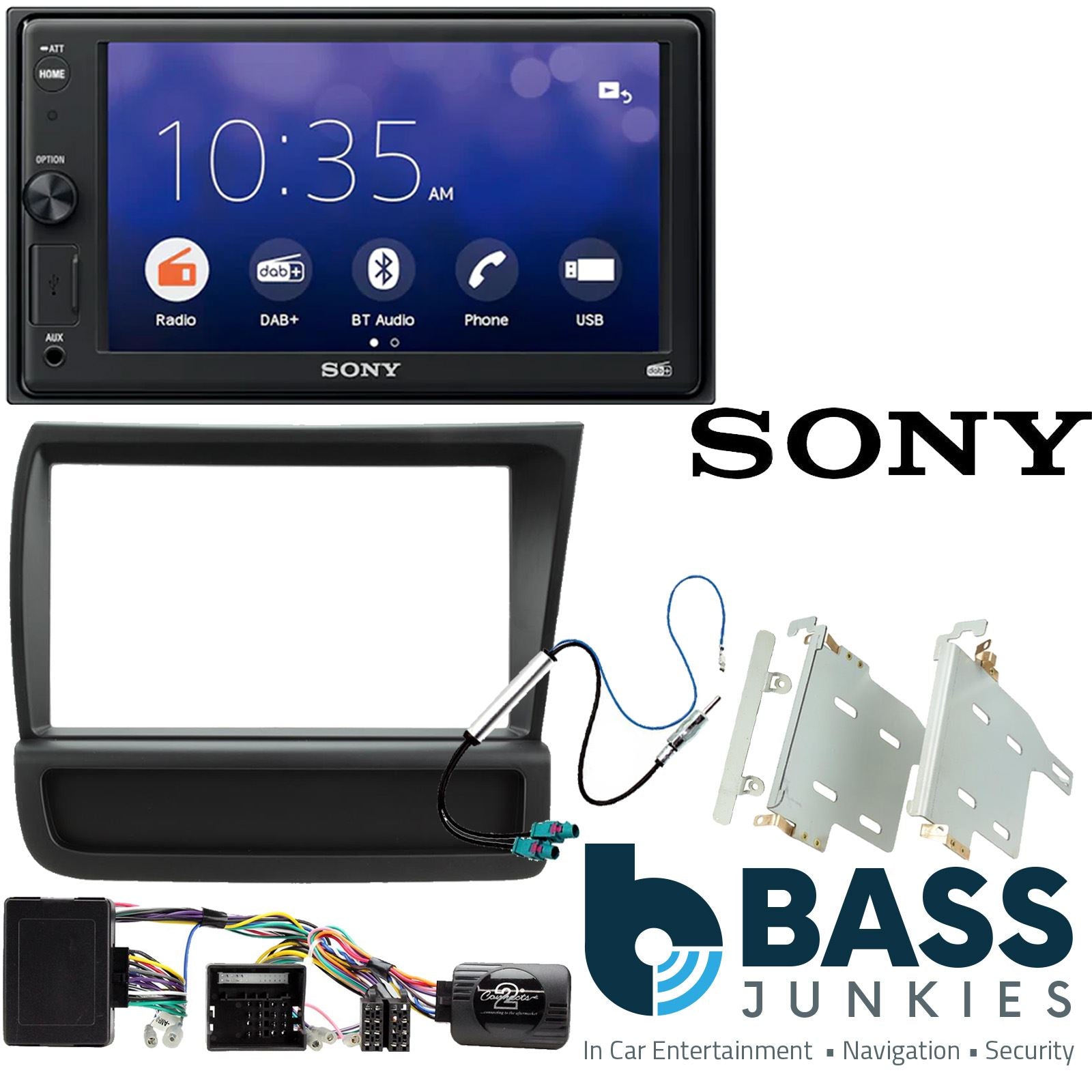 SONY DAB+ Smart Bluetooth Double Din Stereo Fitting Kit + Steering Wheel Stalk Controls to fit Audi R8 2007-15