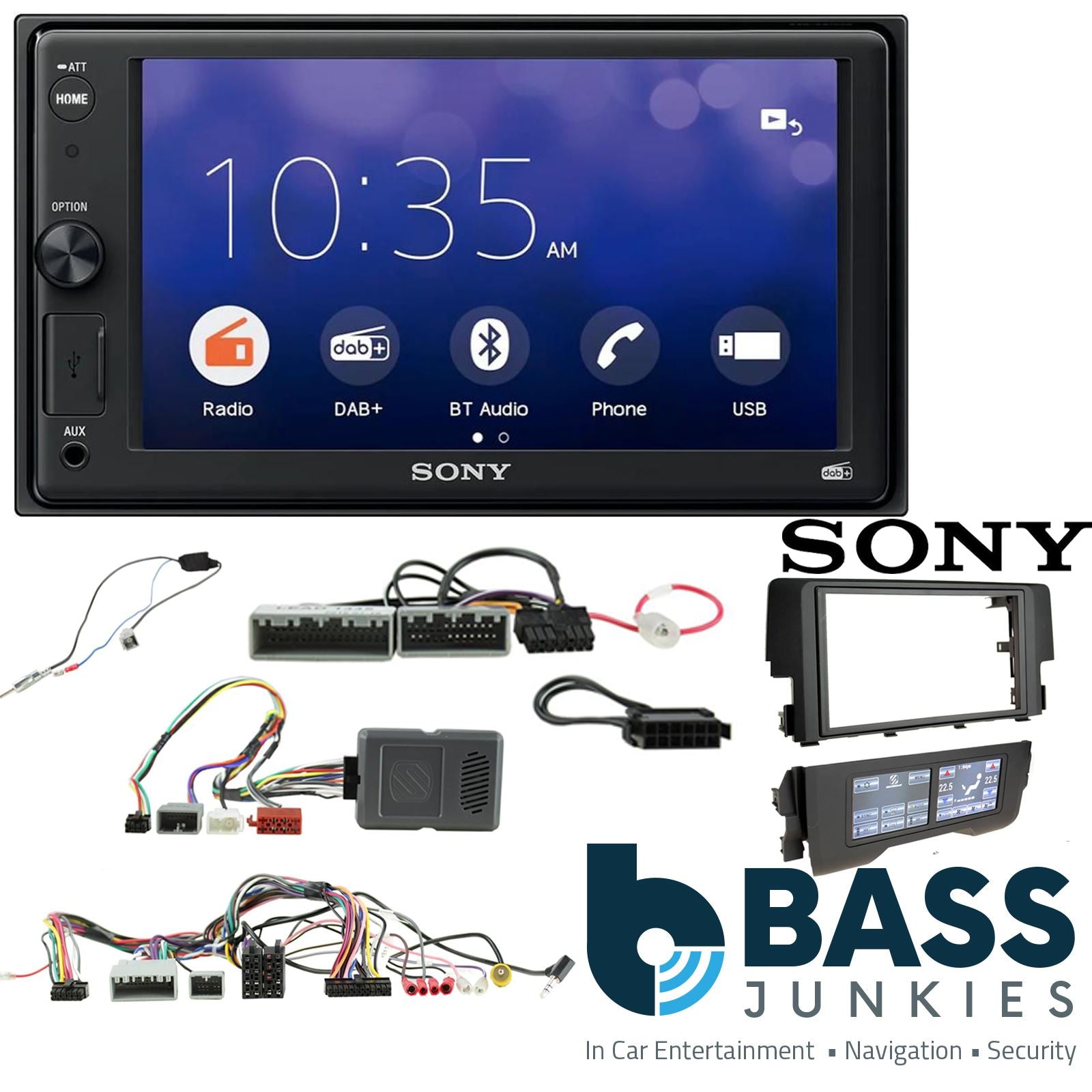 SONY XAV-1550D DAB+ Smart Bluetooth Car Radio + Stereo fitting kit + Steering Wheel Controls Loom for Honda Civic 2016-2021