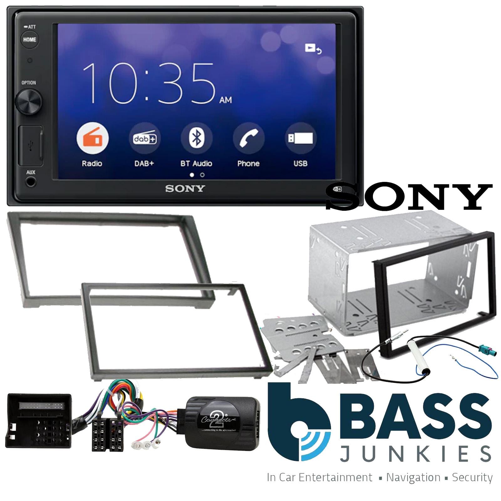 SONY 6.2" Screen Blutooth Double Din Stereo Fitting Kit + Steering Wheel Stalk Controls to fit Vauxhall Corsa 2004-06 | Vauxhall Meriva 2005-10 | Vauxhall Signum 2005-08 | Vauxhall Tigra 2004-09 | Vauxhall Vectra 2004-08