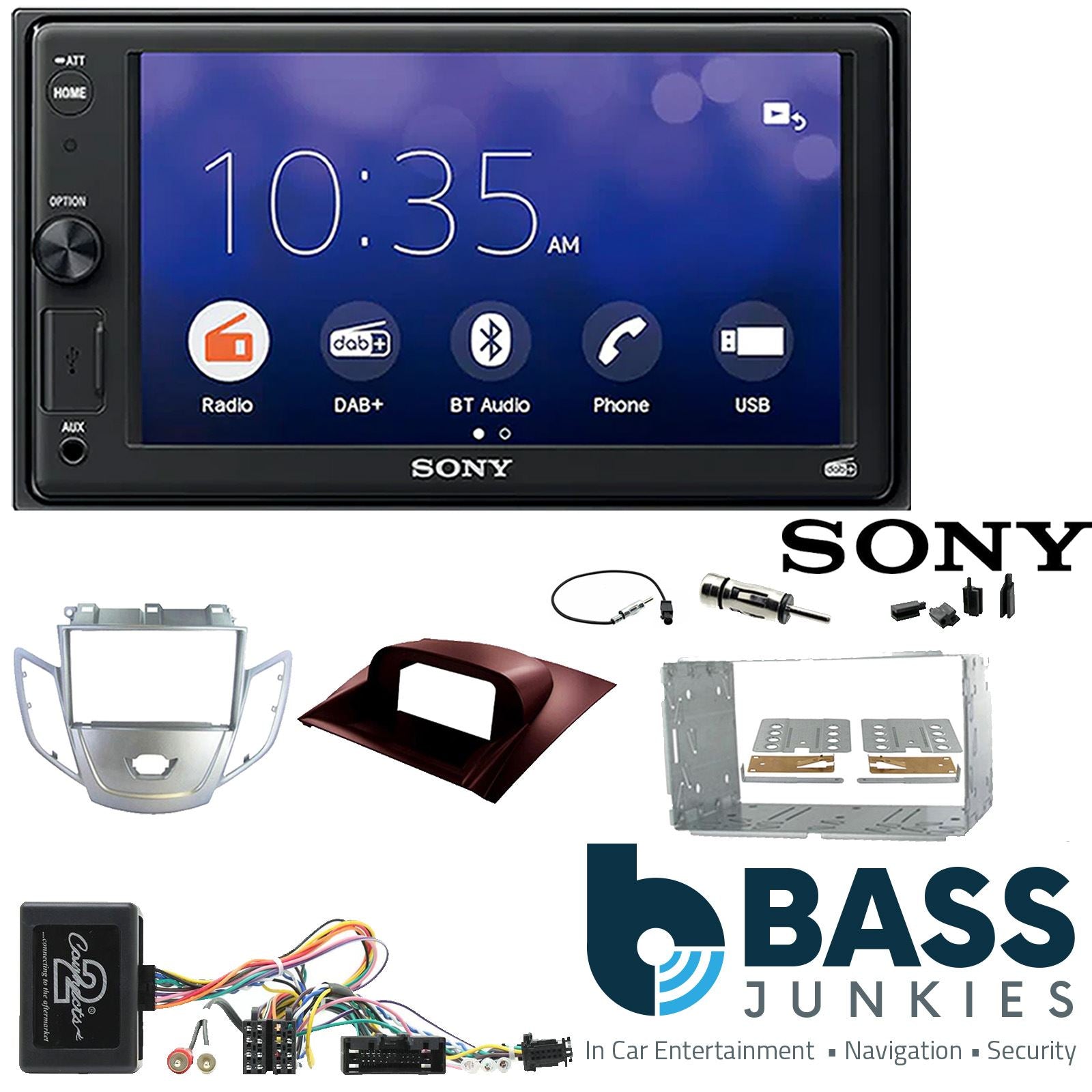 SONY XAV-1550D DAB+ Smart Bluetooth Car Radio + Stereo fitting kit + Steering Wheel Controls Loom for Ford Fiesta 2010-2012