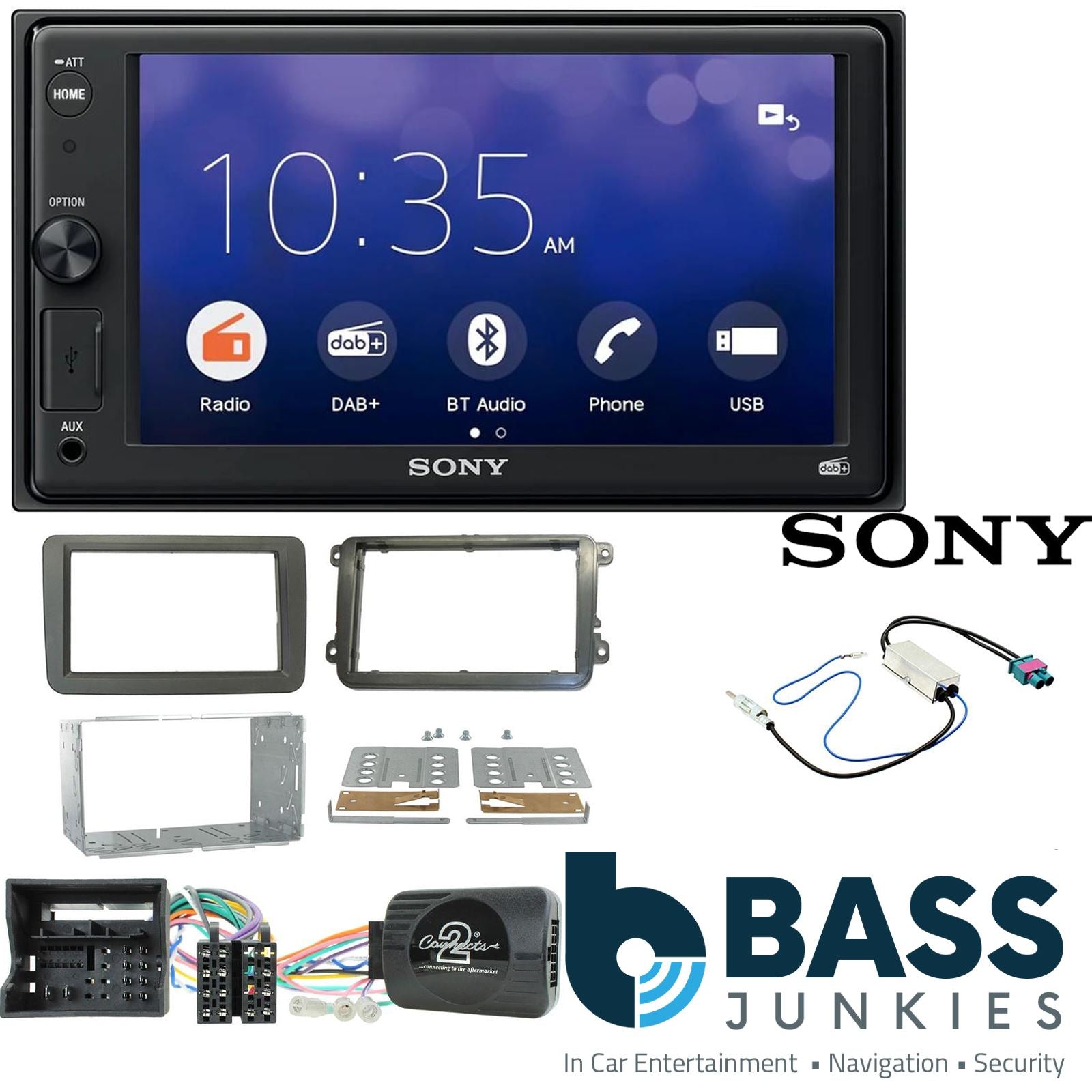 SONY XAV-1550D DAB+ Smart Bluetooth Car Radio + Stereo fitting kit + Steering Wheel Controls Loom for Volkswagen Jetta 2015-2018FALSEFALSEFALSEFALSEFALSE
