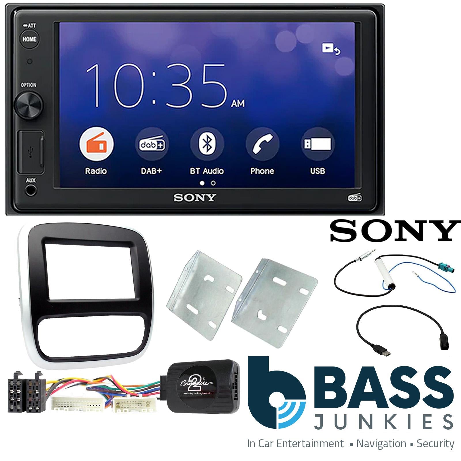 SONY XAV-1550D DAB+ Smart Bluetooth Car Radio + Stereo fitting kit + Steering Wheel Controls Loom for Renault Trafic 2014-2017 | Opel Vivaro 2014-2019	 | Vauxhall Vivaro 2014-2018