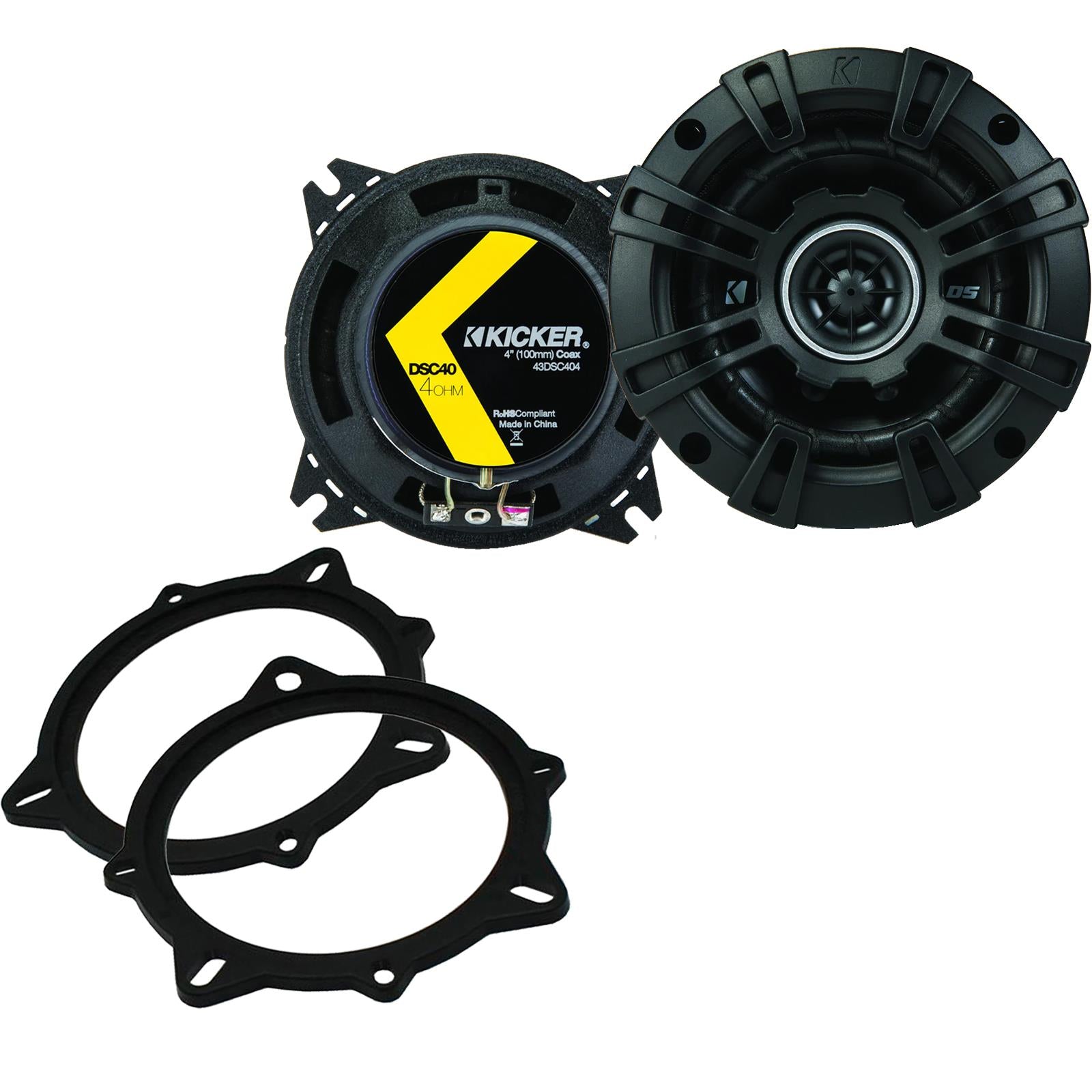 Kicker DSC404 100mm/10cm/4" 2-Way Coaxial Car speakers (Per Pair Max 240|60 watts RMS) Fits BMW 5-Series 2006-10 | X1 09-15 | X3 06-10 | X5 06-13 | 3-Series 05-12