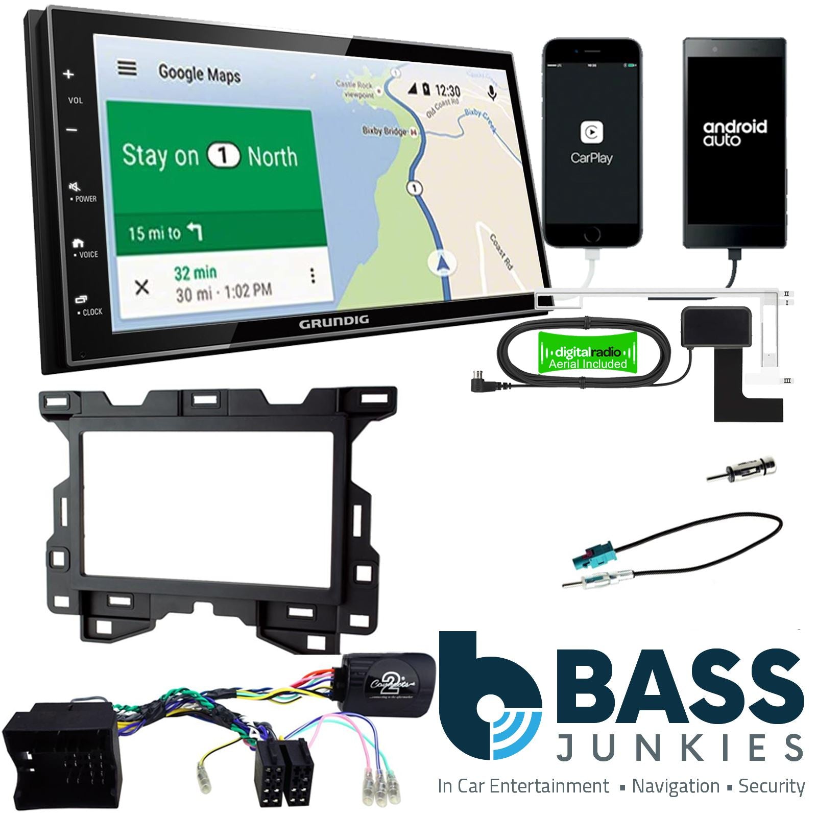 Grundig 6.8" Apple Android Double Din Stereo Fitting Kit + Steering Wheel Stalk Controls to fit Mercedes Sprinter 2018-21