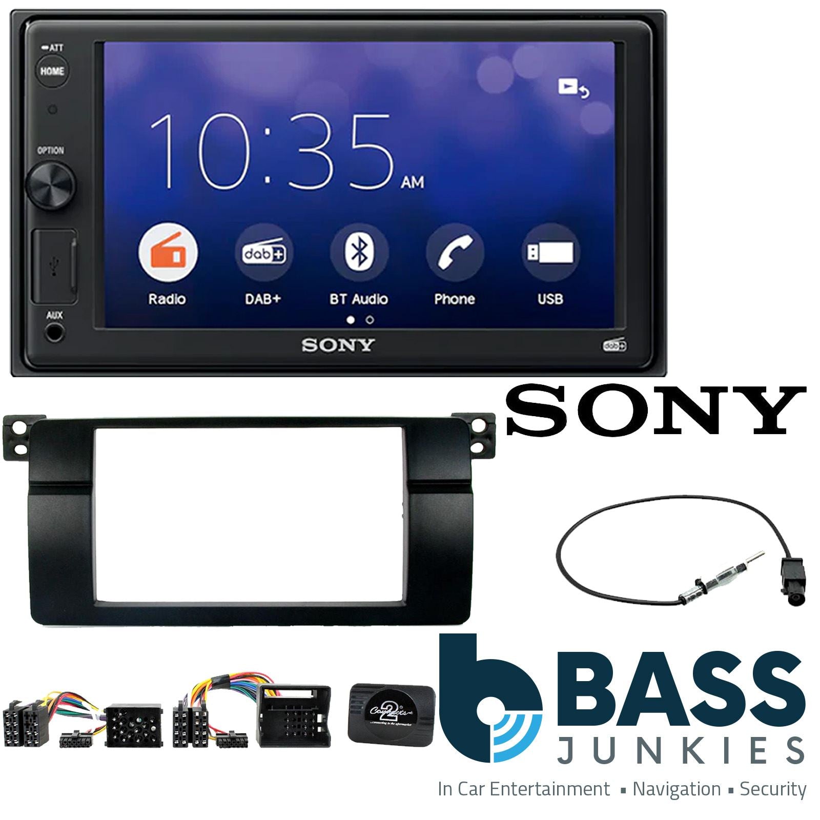 SONY XAV-1550D DAB+ Smart Bluetooth Car Radio + Stereo fitting kit + Steering Wheel Controls Loom for BMW 3-Series E46 1998-2005