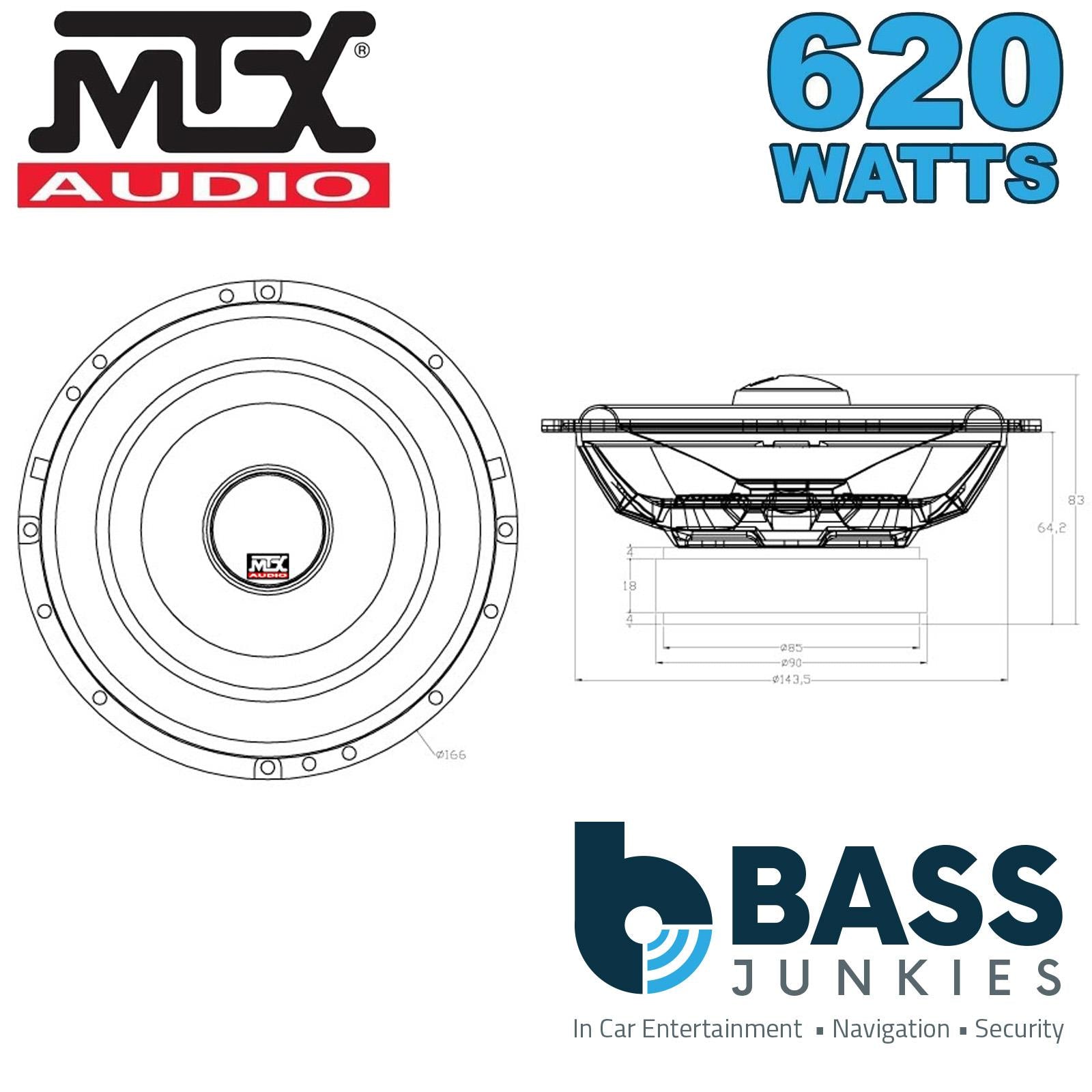 MTX TX665C - 620 Watts 6.5" 16.5cm 2 Way Coaxial Door Dash Shelf Car Speakers Pair