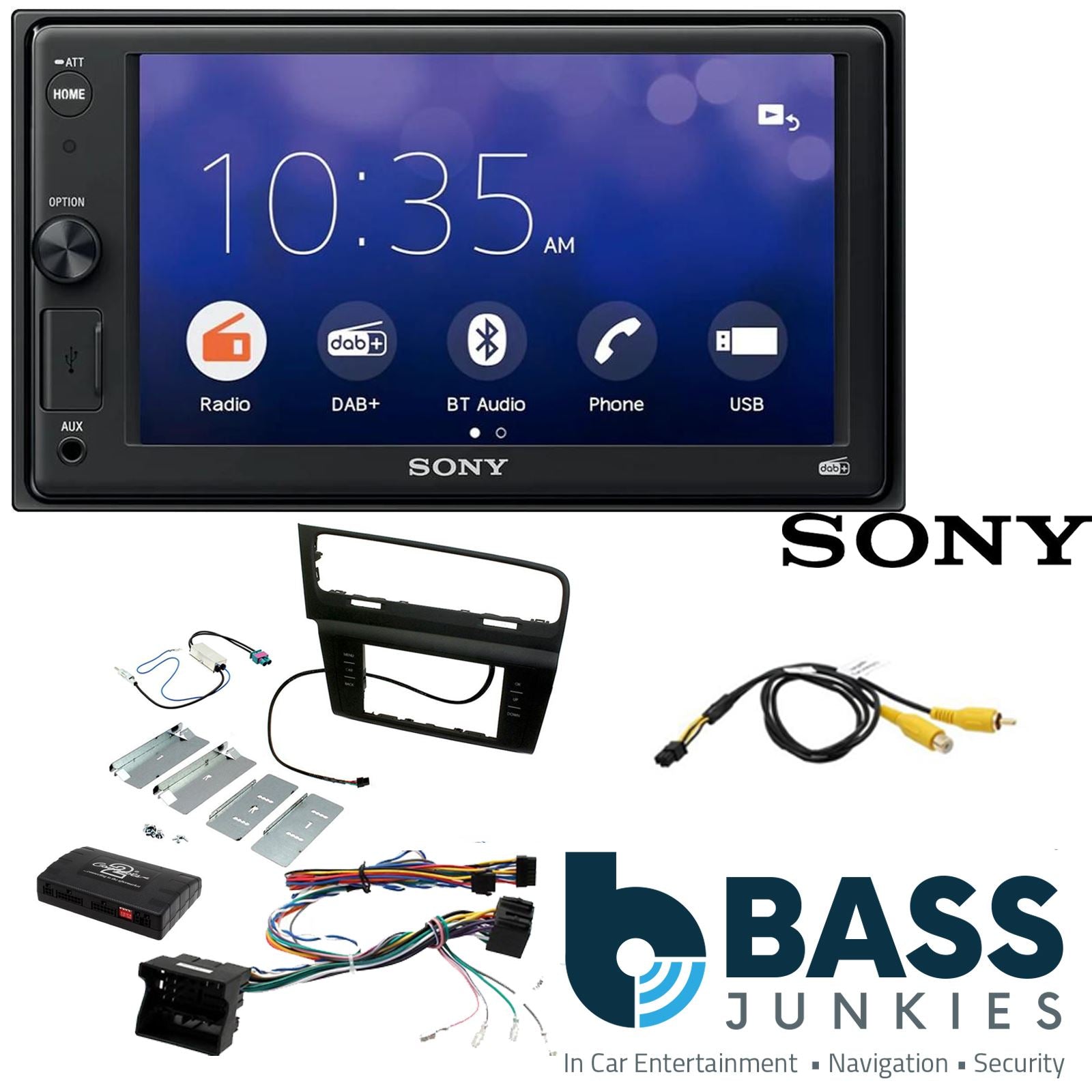 SONY XAV-1550D DAB+ Smart Bluetooth Car Radio + Left Hand Drive [LHD] Stereo fitting kit + Steering Wheel Controls Loom for Volkswagen Golf LHD 2012-2018