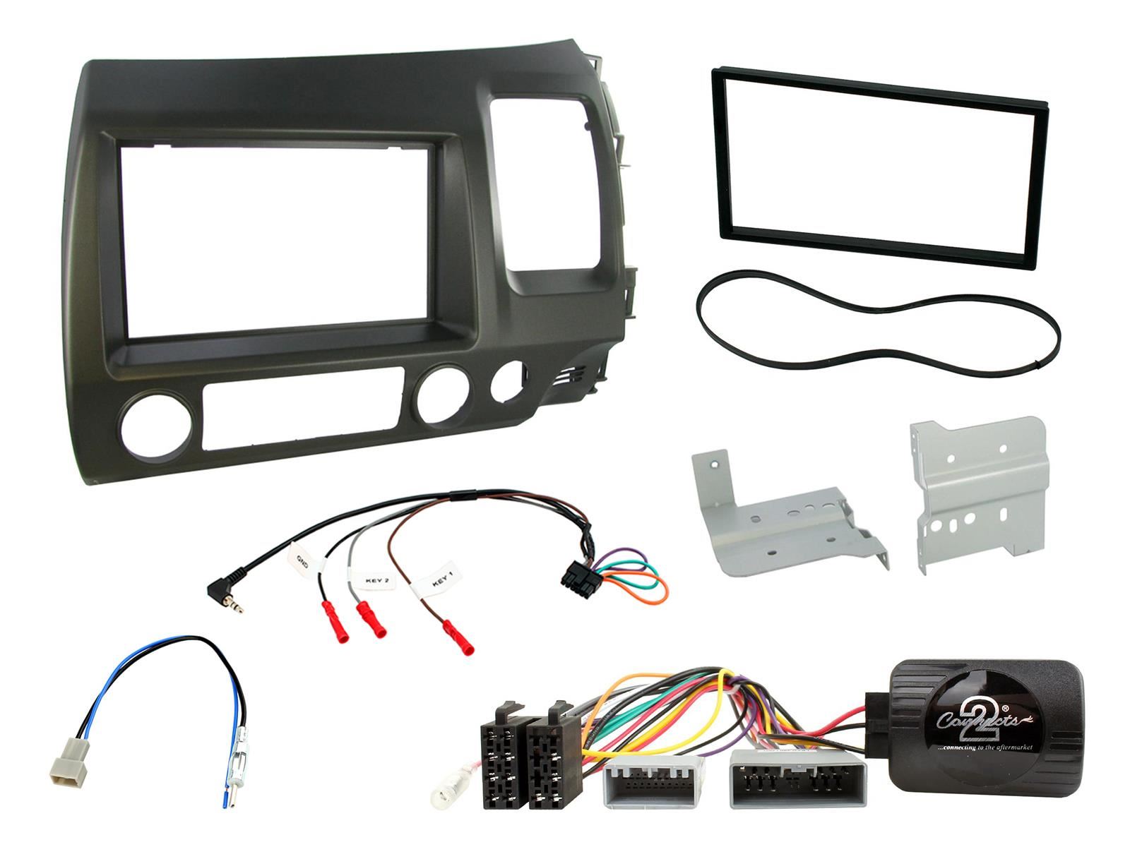 Grundig 6.8" Apple Android Double Din Stereo Fitting Kit + Steering Wheel Stalk Controls to fit Honda Civic 2006-12