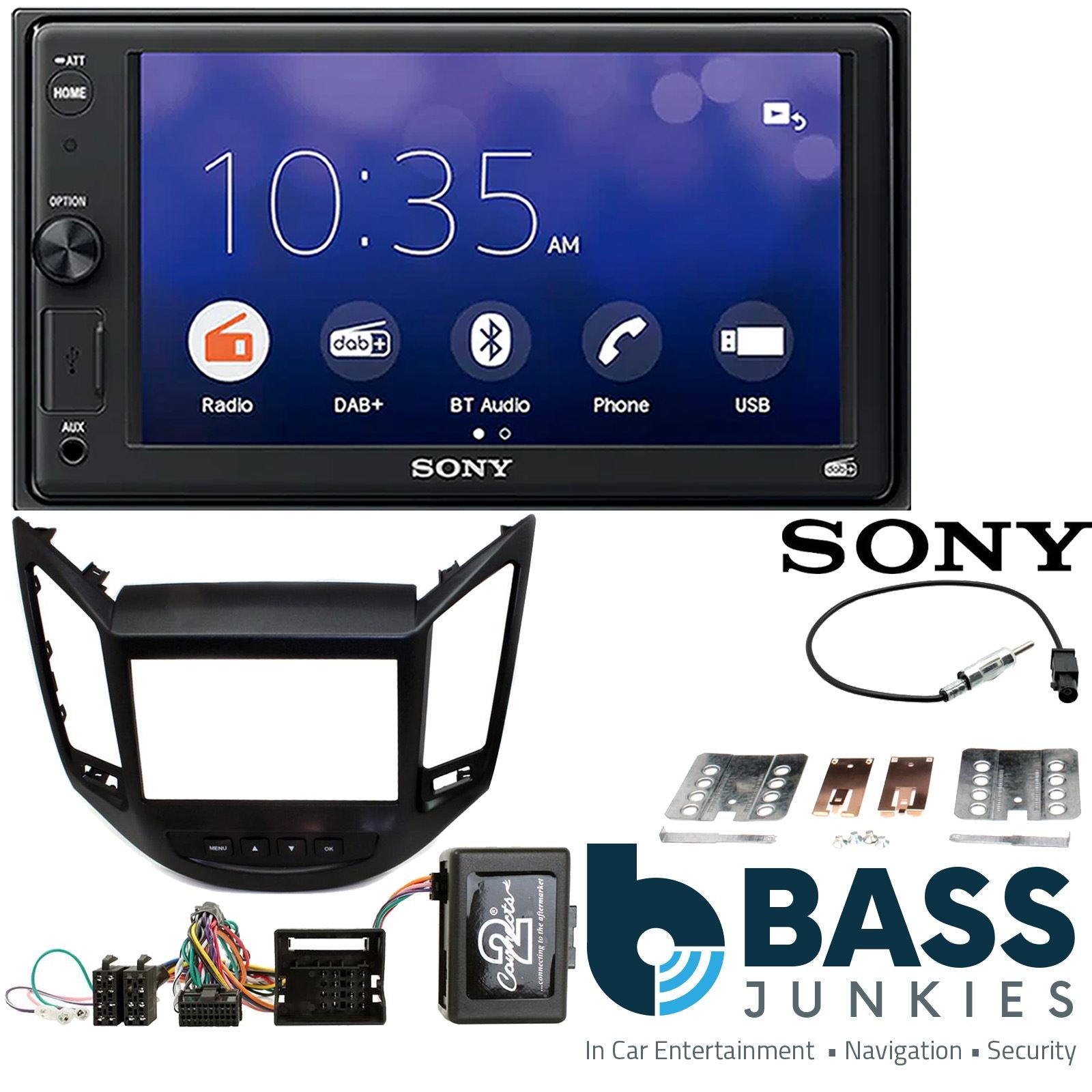 SONY XAV-1550D DAB+ Smart Bluetooth Car Radio + Stereo fitting kit + Steering Wheel Controls Loom for Chevrolet Orlando 2010-2021