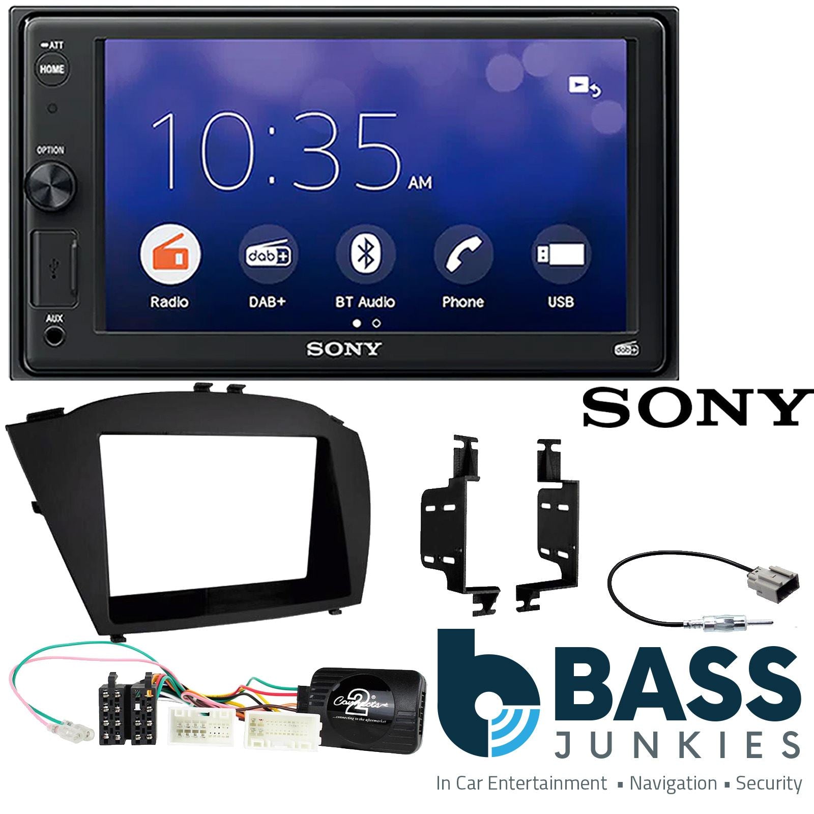 SONY XAV-1550D DAB+ Smart Bluetooth Car Radio + Stereo fitting kit + Steering Wheel Controls Loom for Hyundai ix35 2014-2015
