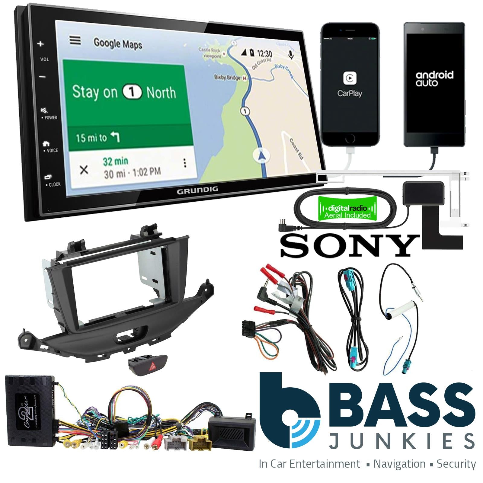 Grundig 6.8" Apple Android Double Din Stereo Fitting Kit + Steering Wheel Stalk Controls to fit Opel Astra K 2017-20 | Vauxhall Astra K 2017-20