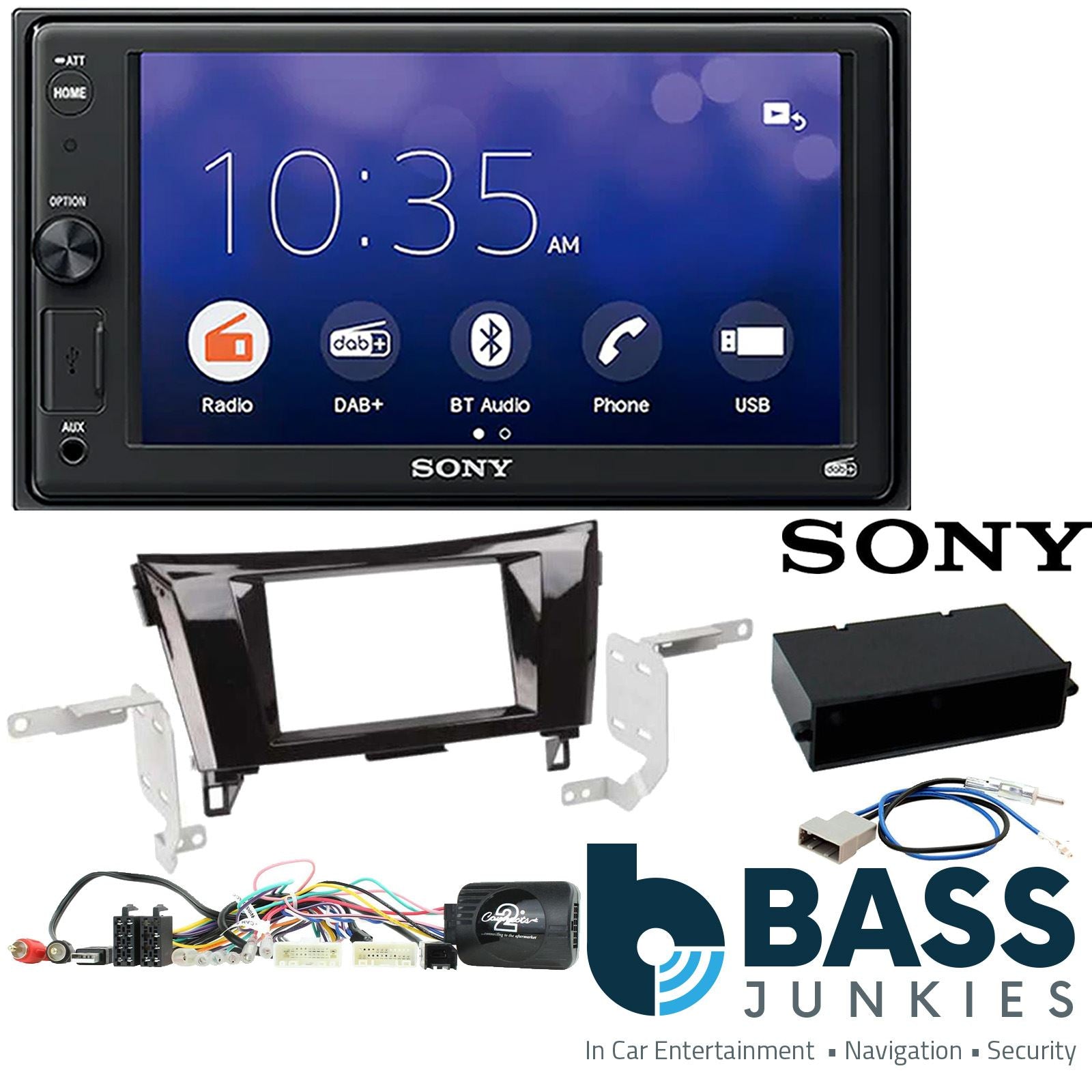 SONY XAV-1550D DAB+ Smart Bluetooth Car Radio + Stereo fitting kit + Steering Wheel Controls Loom for Nissan 370Z 2009-2012