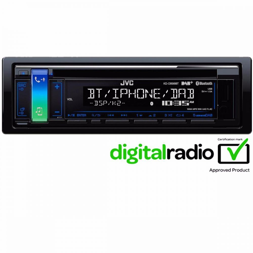JVC KD-DB98BT - Bluetooth DAB CD MP3 Front USB Aux, AM/FM Radio, iPod iPhone Android Control Car Stereo
