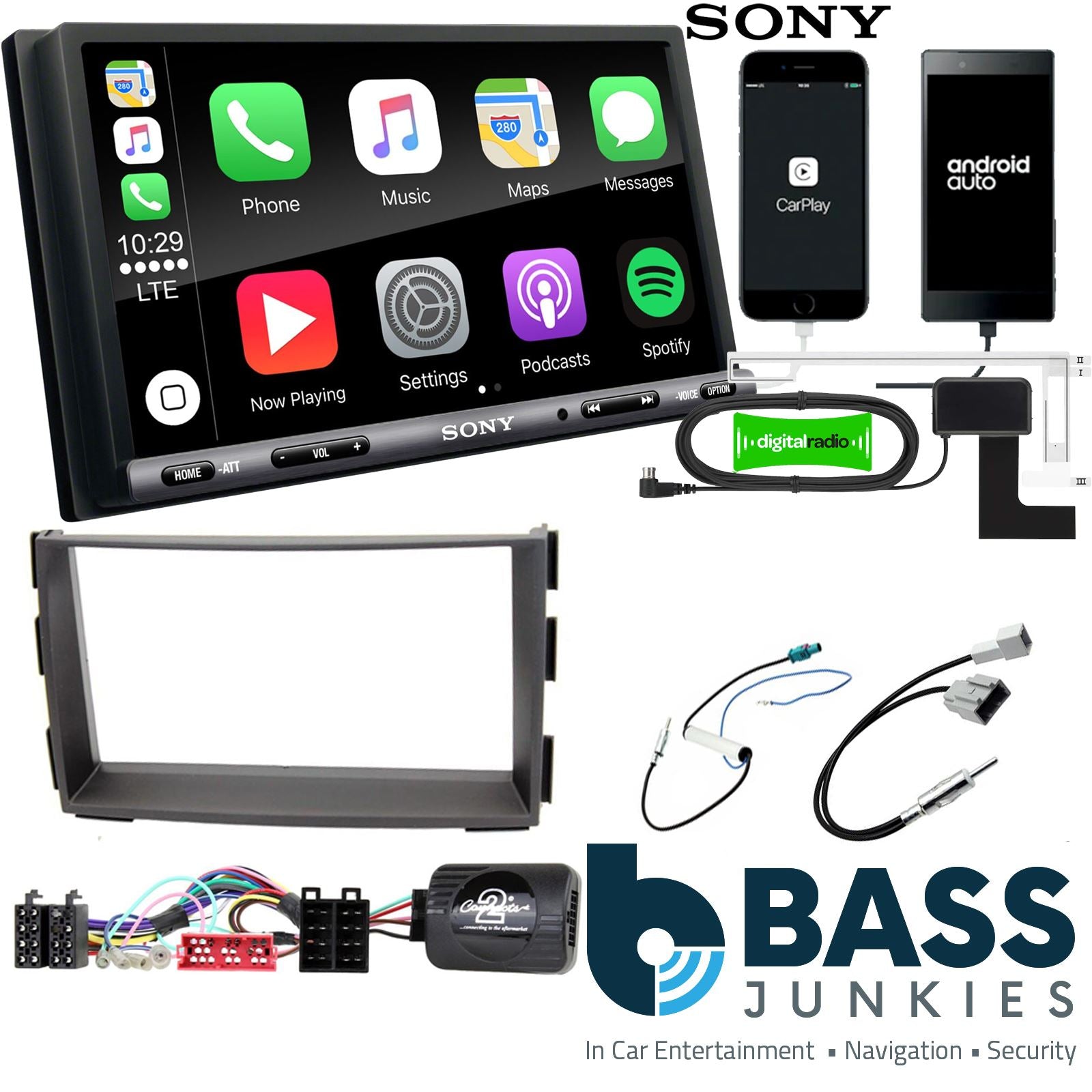 SONY DAB+ Apple | Android Double Din Stereo Fitting Kit + Steering Wheel Stalk Controls to fit Kia Venga 2010-