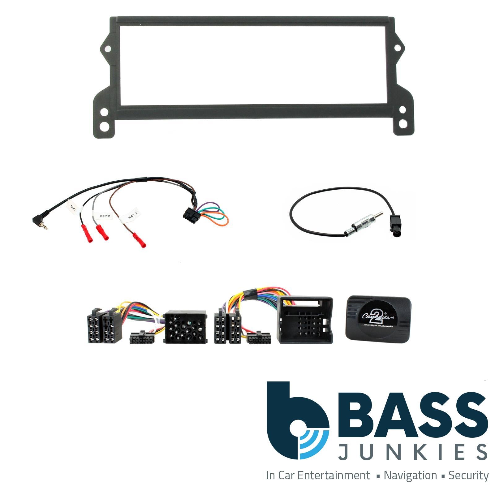 Connects 2 CTKBM18 - BMW MINI R50/R52/R53 2001 - 2006 Single Din Facia & Steering wheel Interface Fitting Installation Kit