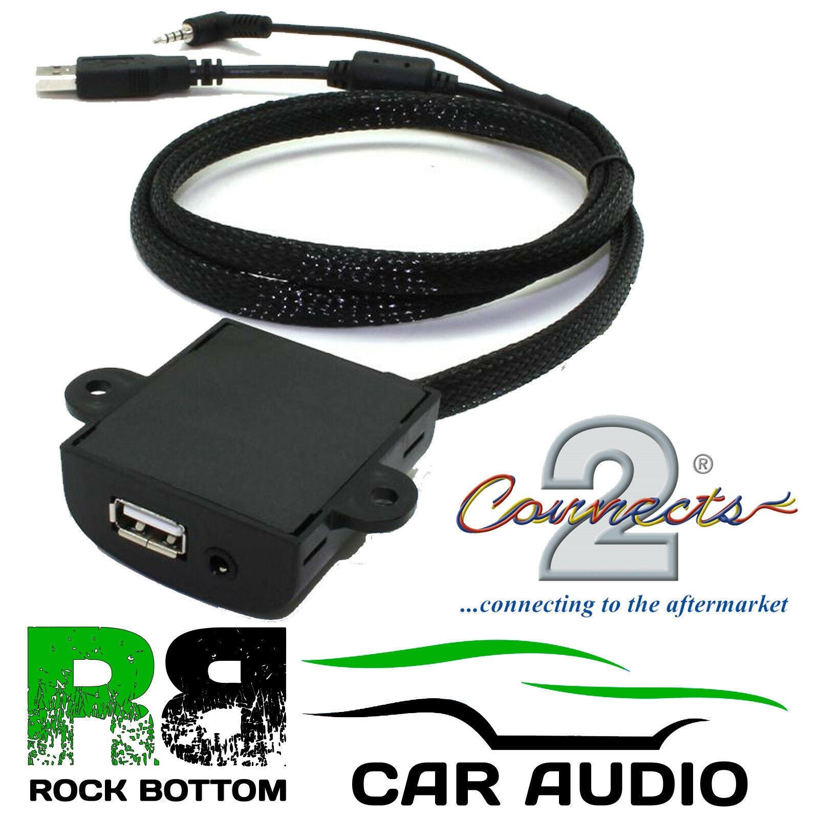 Connects2 CTUNIUSB USB & 3.5mm Jack Dash Mount Glove Box Aux Input Socket Extension Lead