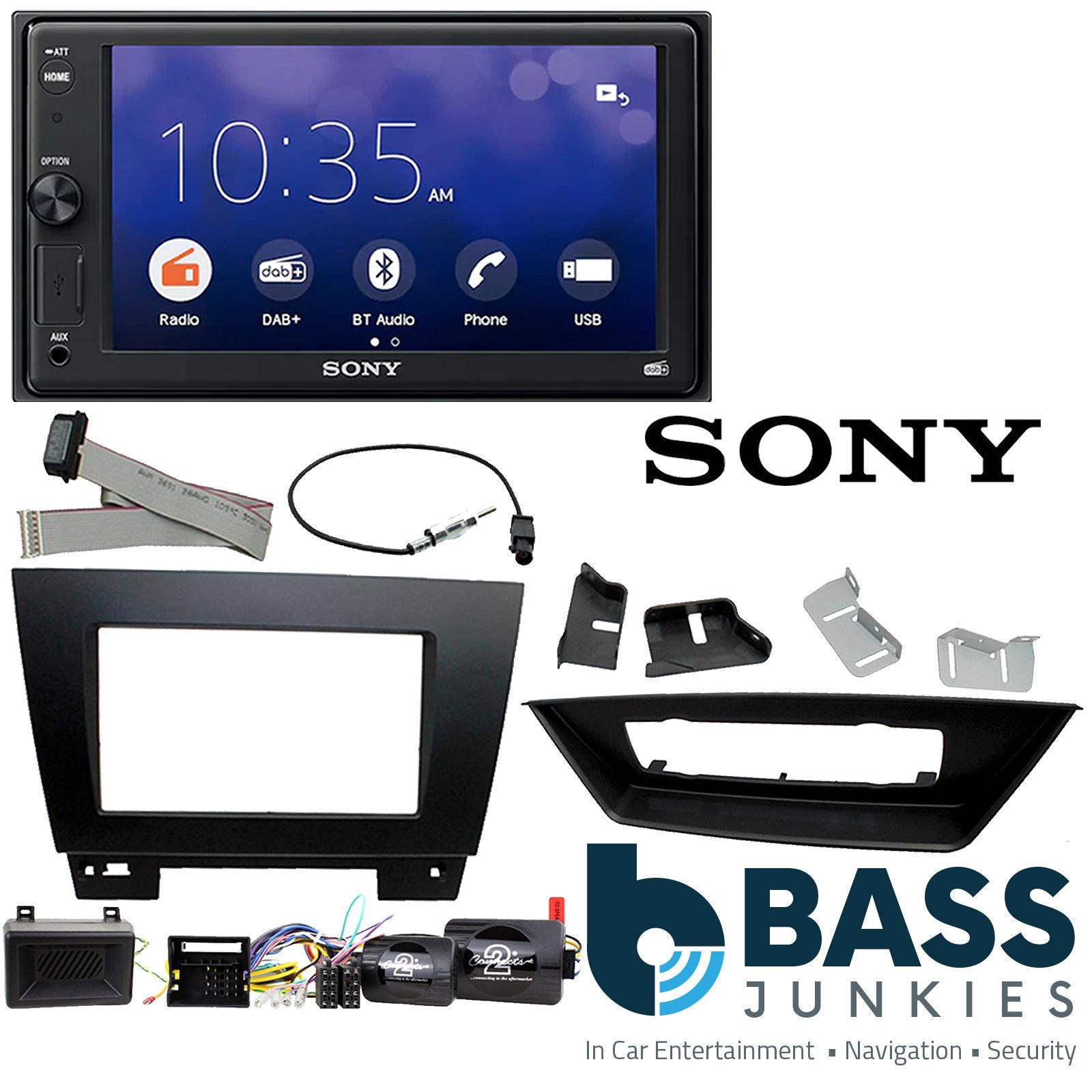 SONY XAV-1550D DAB+ Smart Bluetooth Car Radio + Stereo fitting kit + Steering Wheel Controls Loom for BMW X1 E84, 2009-2015