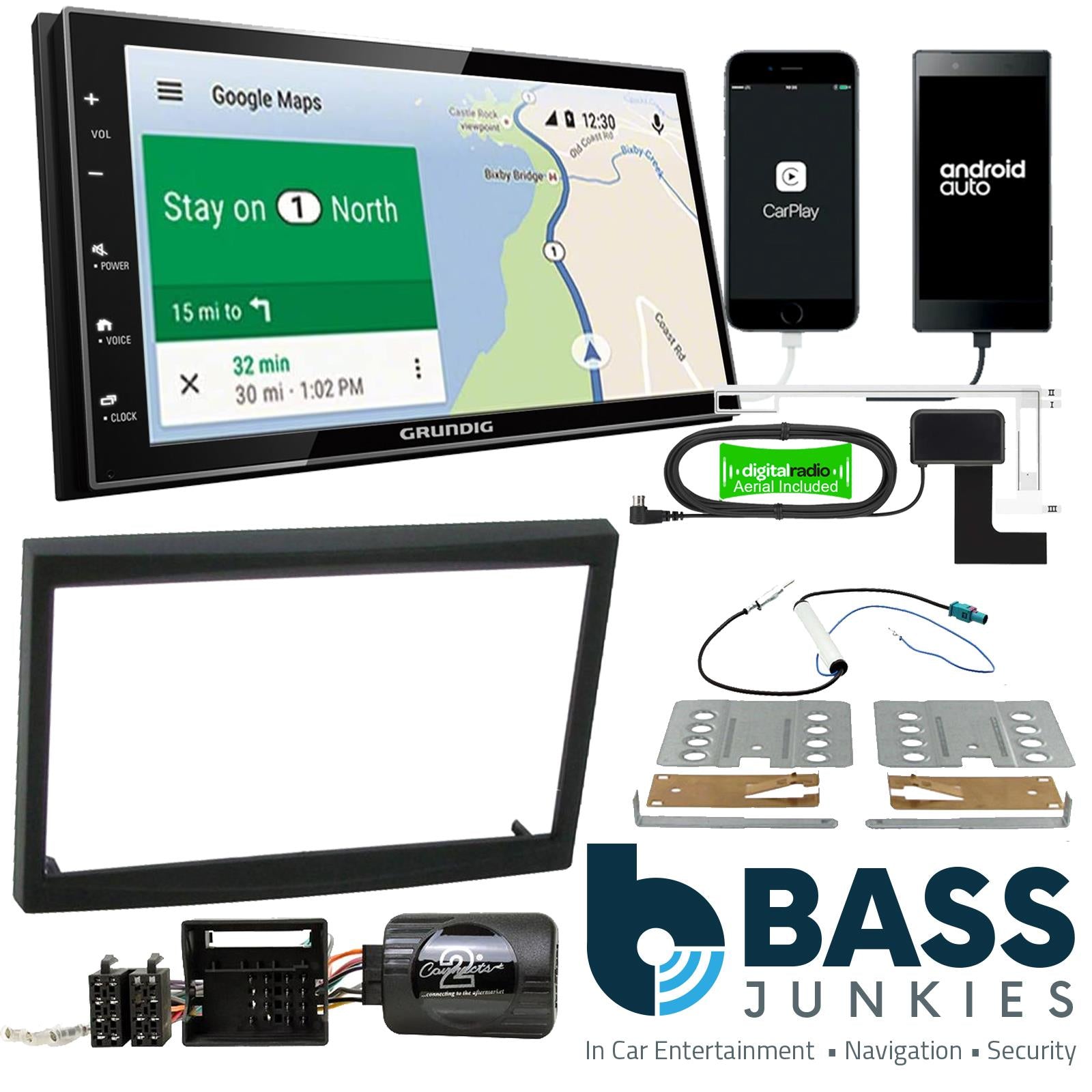 Grundig 6.8" Apple Android Double Din Stereo Fitting Kit + Steering Wheel Stalk Controls to fit Citroen C2 2005-09 | Citroen C3 2005-09
