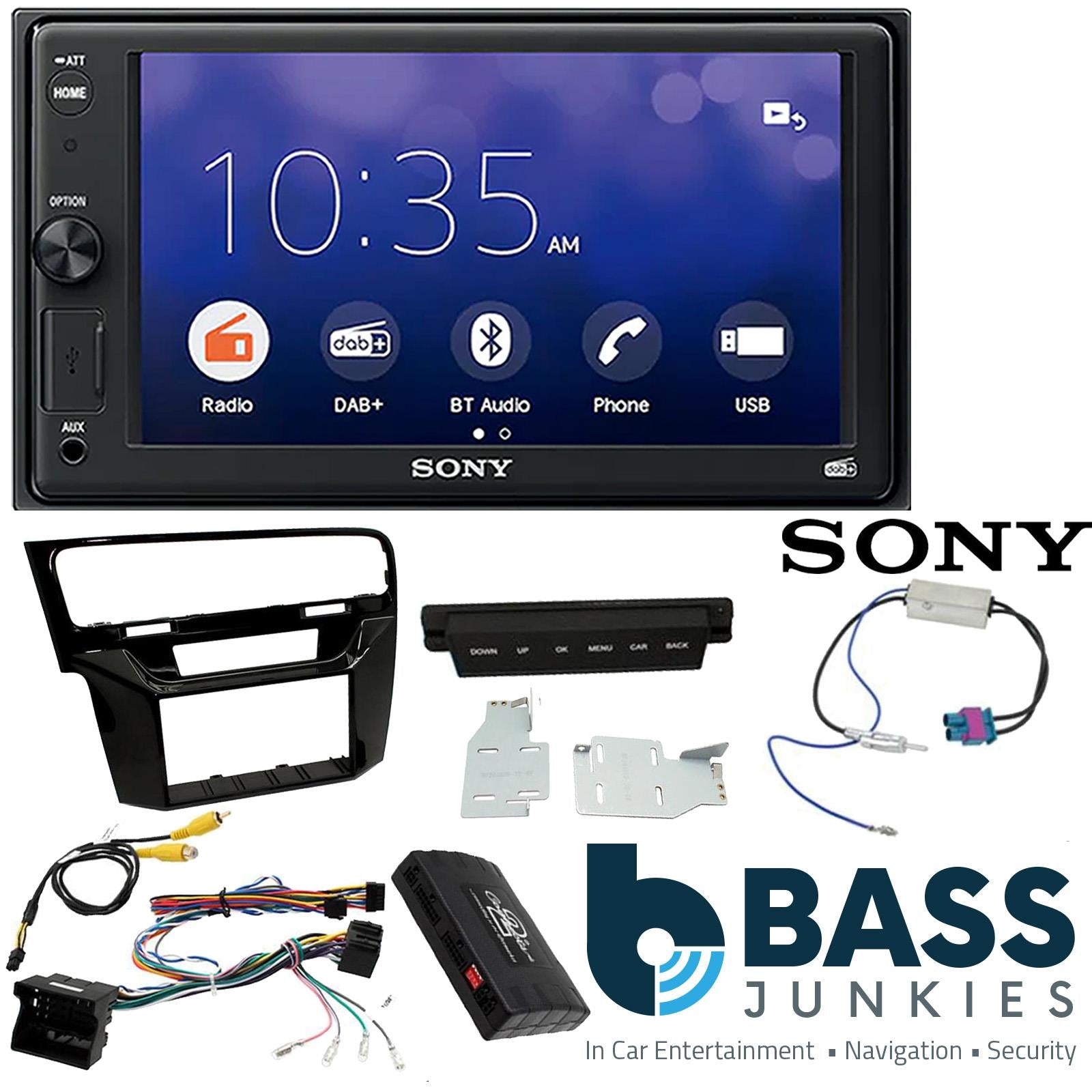 SONY XAV-1550D DAB+ Smart Bluetooth Car Radio + Stereo fitting kit + Steering Wheel Controls Loom for Volkswagen Golf RHD 2012-2018