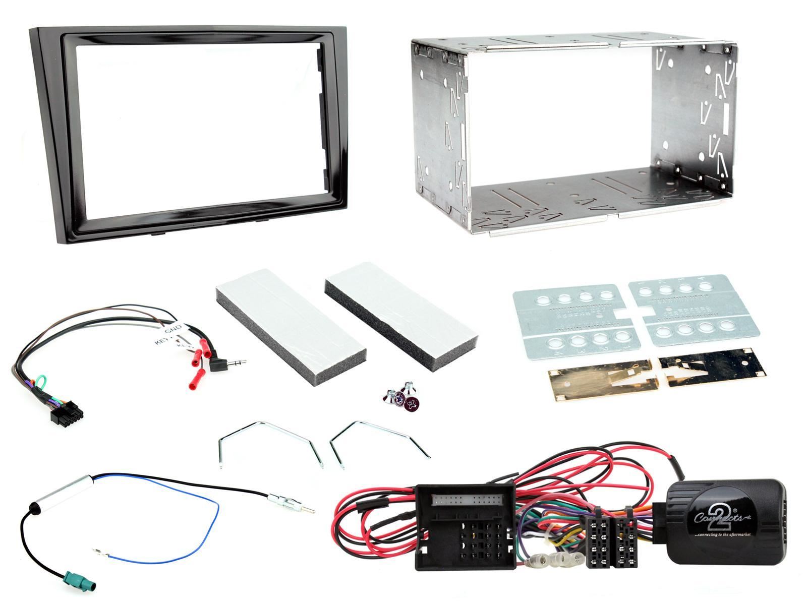 Connects2 CTKVX11 - Vauxhall Corsa D Astra H Zafira B Piano Black Finish Double Din Fascia Panel Cage kit & Steering Wheel Interface Installation Kit