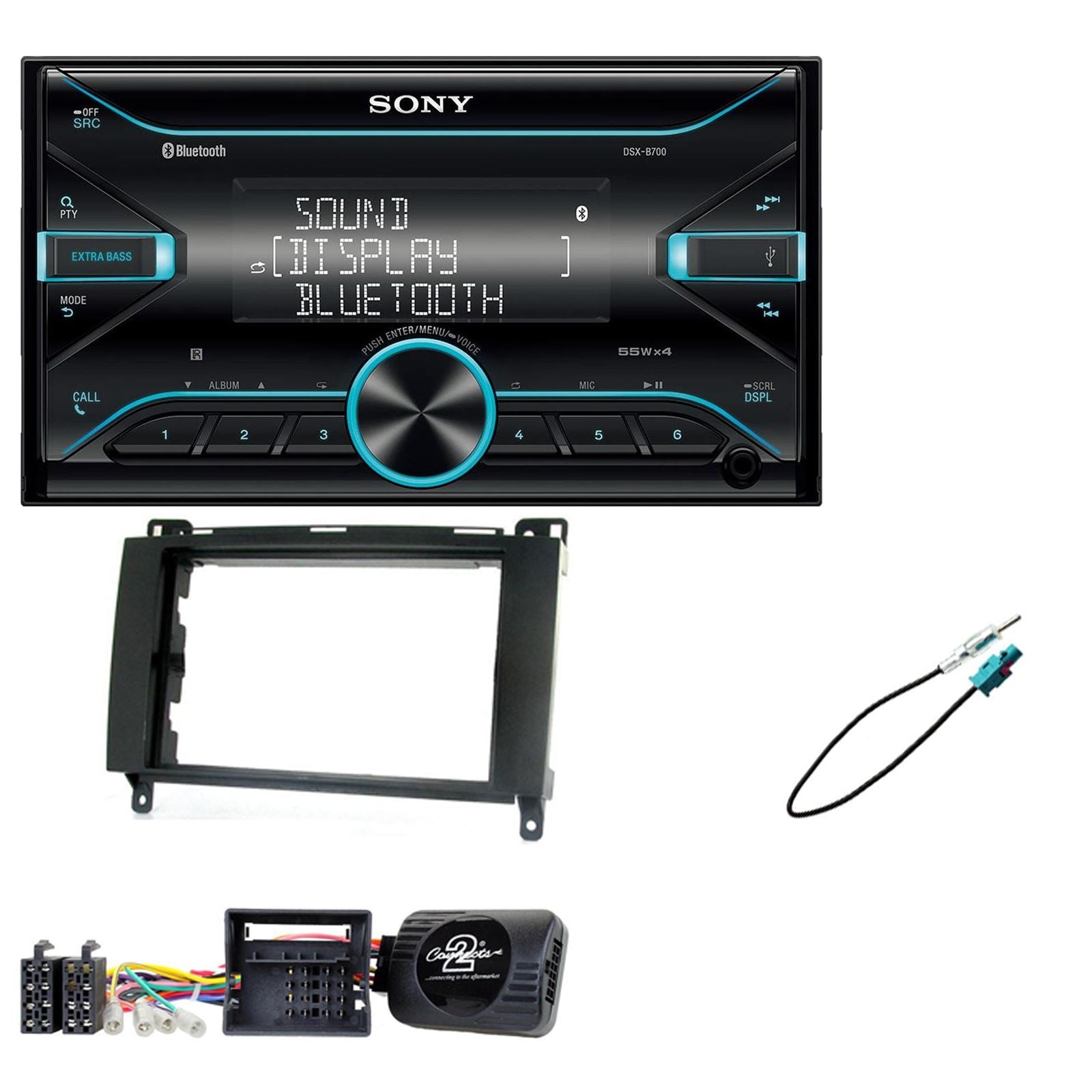 Sony DSX-B700 Bluetooth MP3 USB AUX 4 x 55W Double Din Car Stereo Radio Player + Connects2 Double Din + Steering Wheel Controls fits Mercedes Viano 2006-14|Vito 2006-14|A-Class 2004-12|B-Class 2005-11