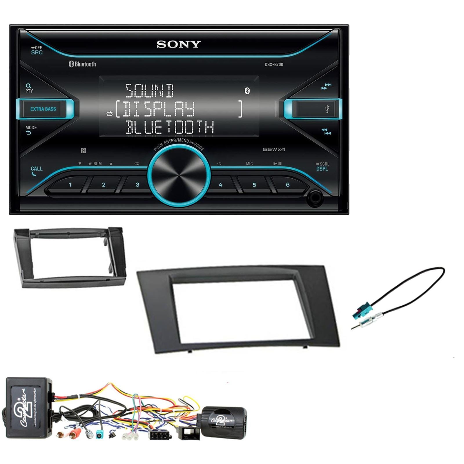Sony DSX-B700 Bluetooth MP3 USB AUX 4 x 55W Double Din Car Stereo Radio Player + Connects2 Double Din + Steering Wheel Controls fits Mercedes E-Class 2002-09