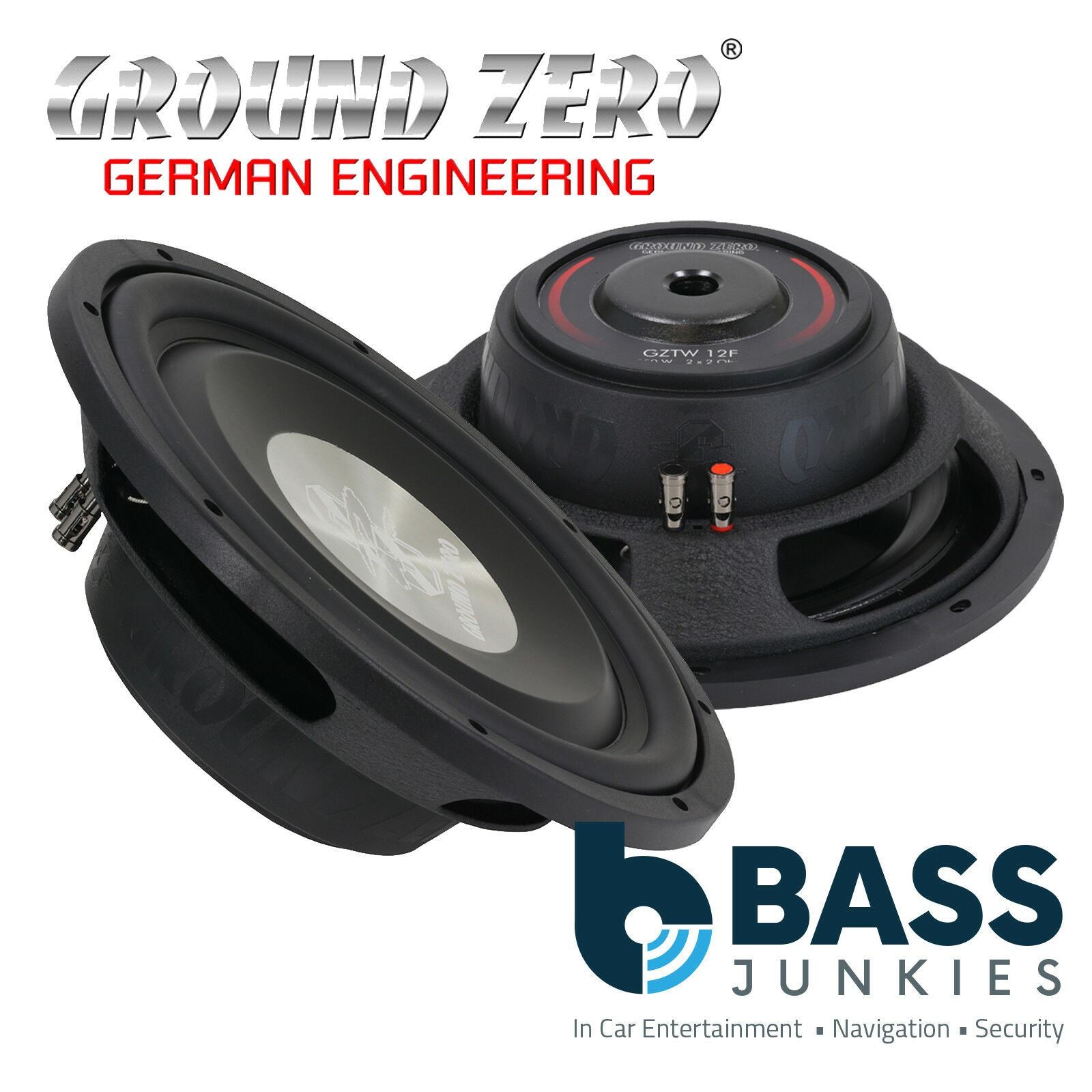 Ground Zero GZTW 12F - 12" Inch 30cm 600 Watts Dual 2-Ohm Flat Car Sub Subwoofer