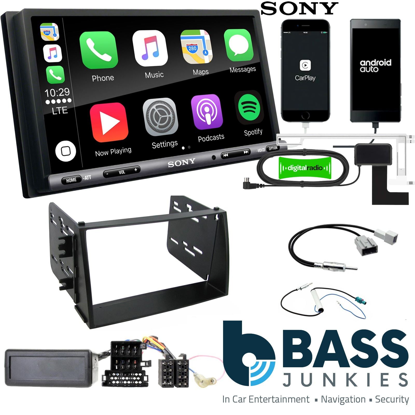 SONY DAB+ Apple | Android Double Din Stereo Fitting Kit + Steering Wheel Stalk Controls to fit Kia Soul 2009-11