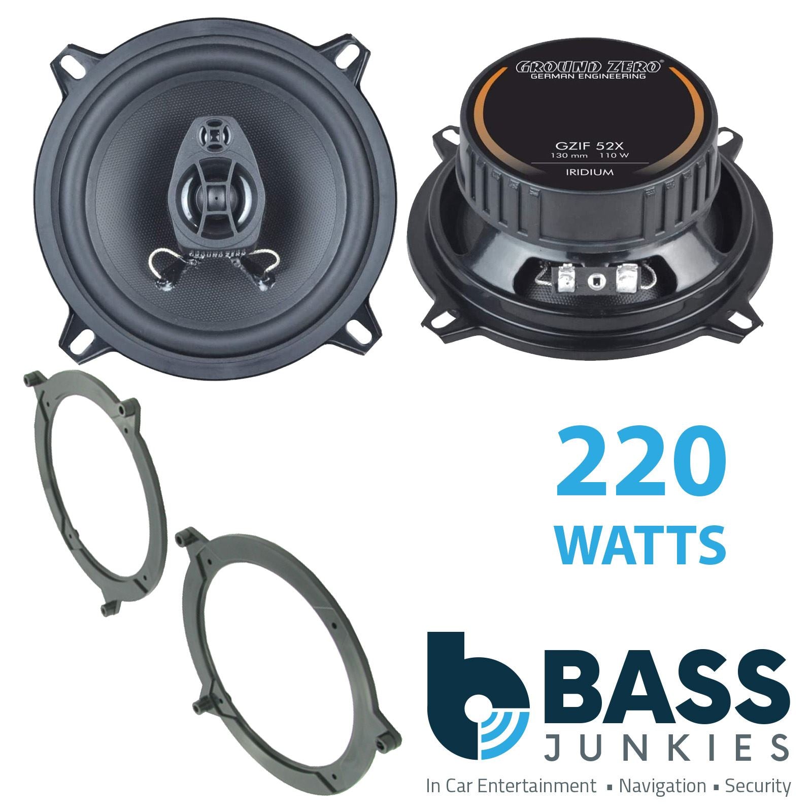 Ground Zero 2-Way 130mm/13cm/5.25" Car Coaxial Speakers (Pair Max 220 Watts) Fits BMW 3-Series 1999-05