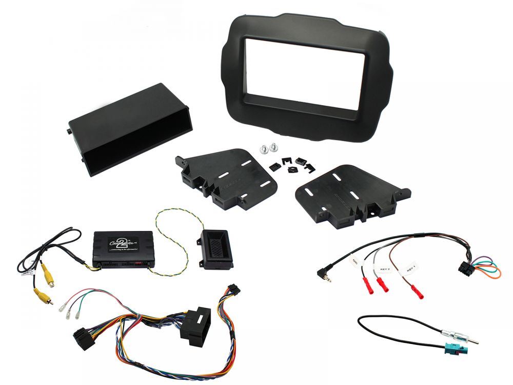 Connects 2 CTKJP01 - Jeep Renegade 2015 Onwards Double Din Facia & Steering wheel Interface Fitting Installation Kit (Black Facia Panel)